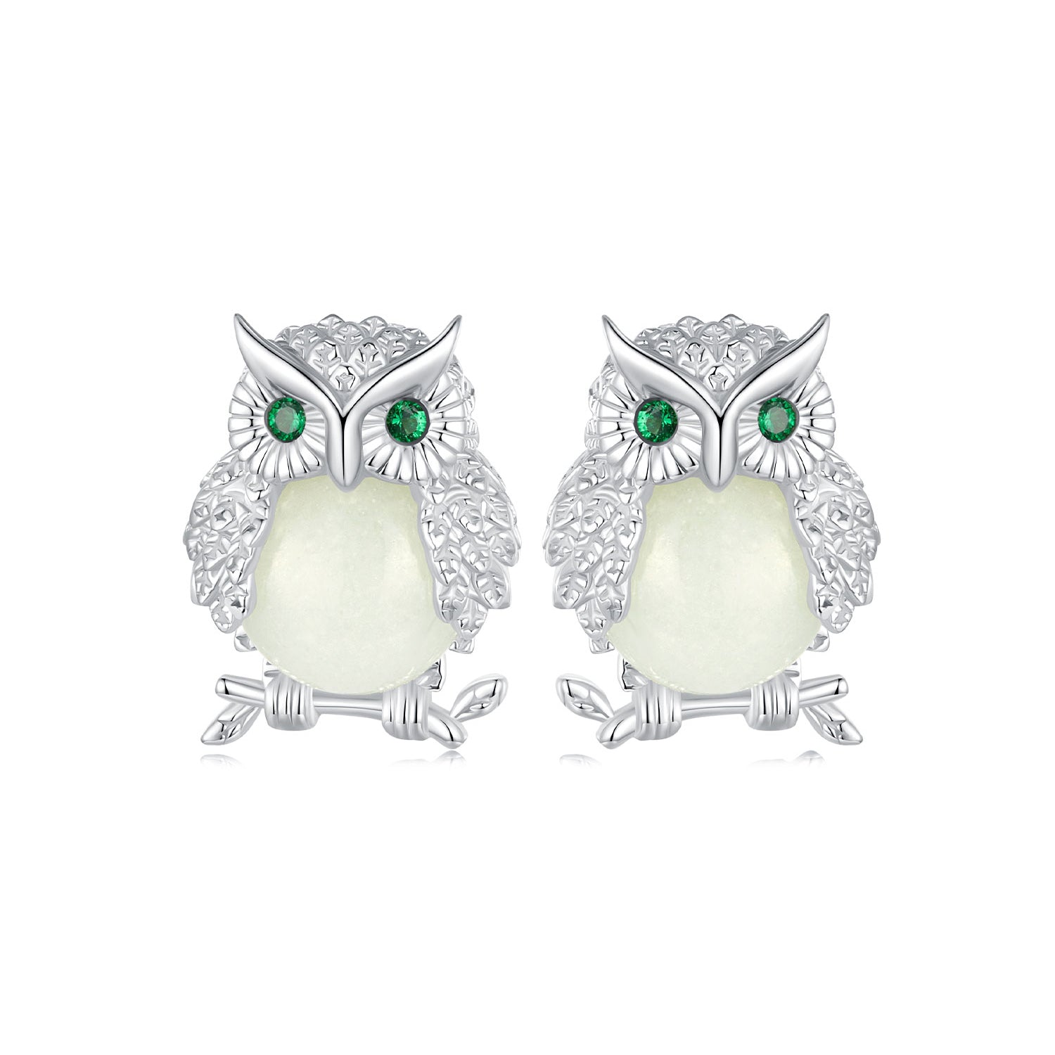 925 Sterling Silver Plated Platinum Luminous Stone Earrings 10*8mm for Women
