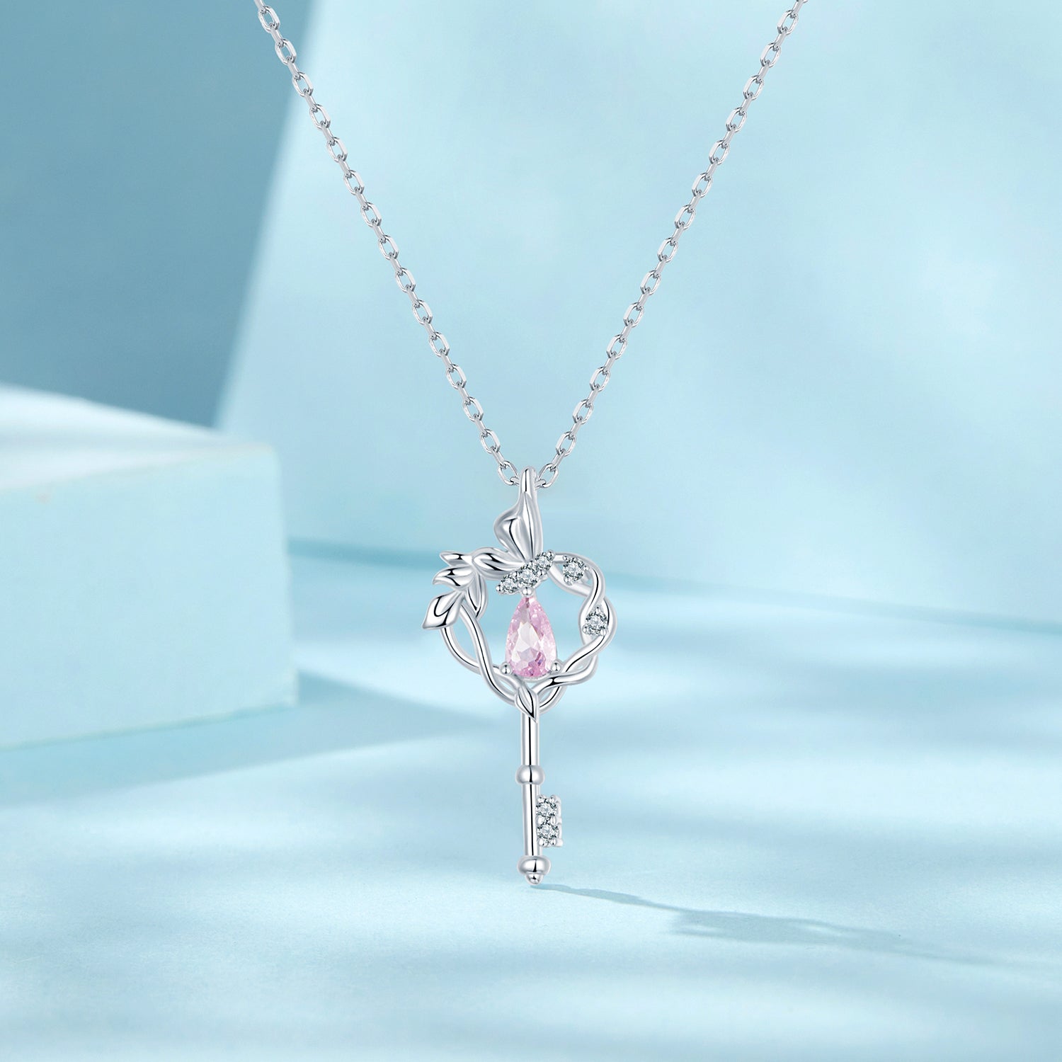 925 Sterling Silver Necklace with CZ in Pavé Setting, 400+50mm Length for Women