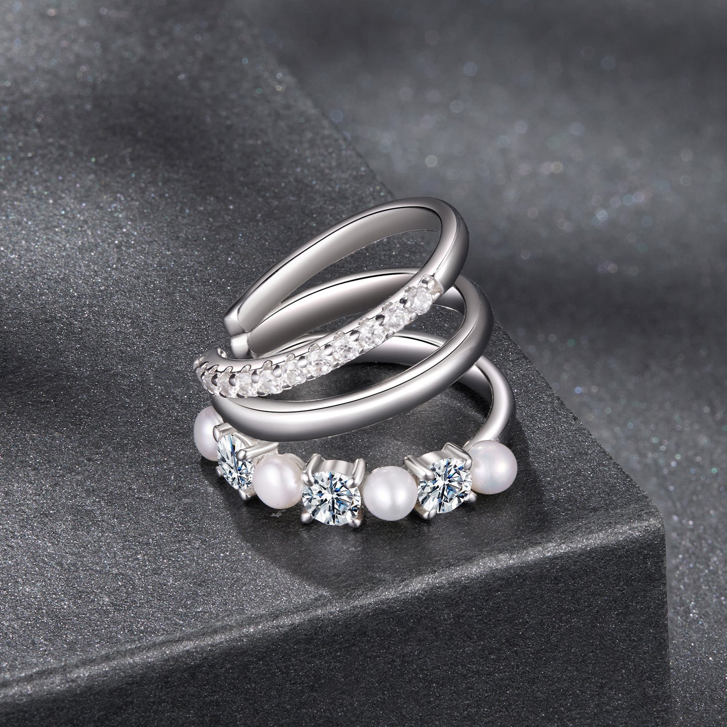 925 Sterling Silver Earrings with Moissanite and Freshwater Pearl for Women, 1.2*1.7cm, White Gold Plated