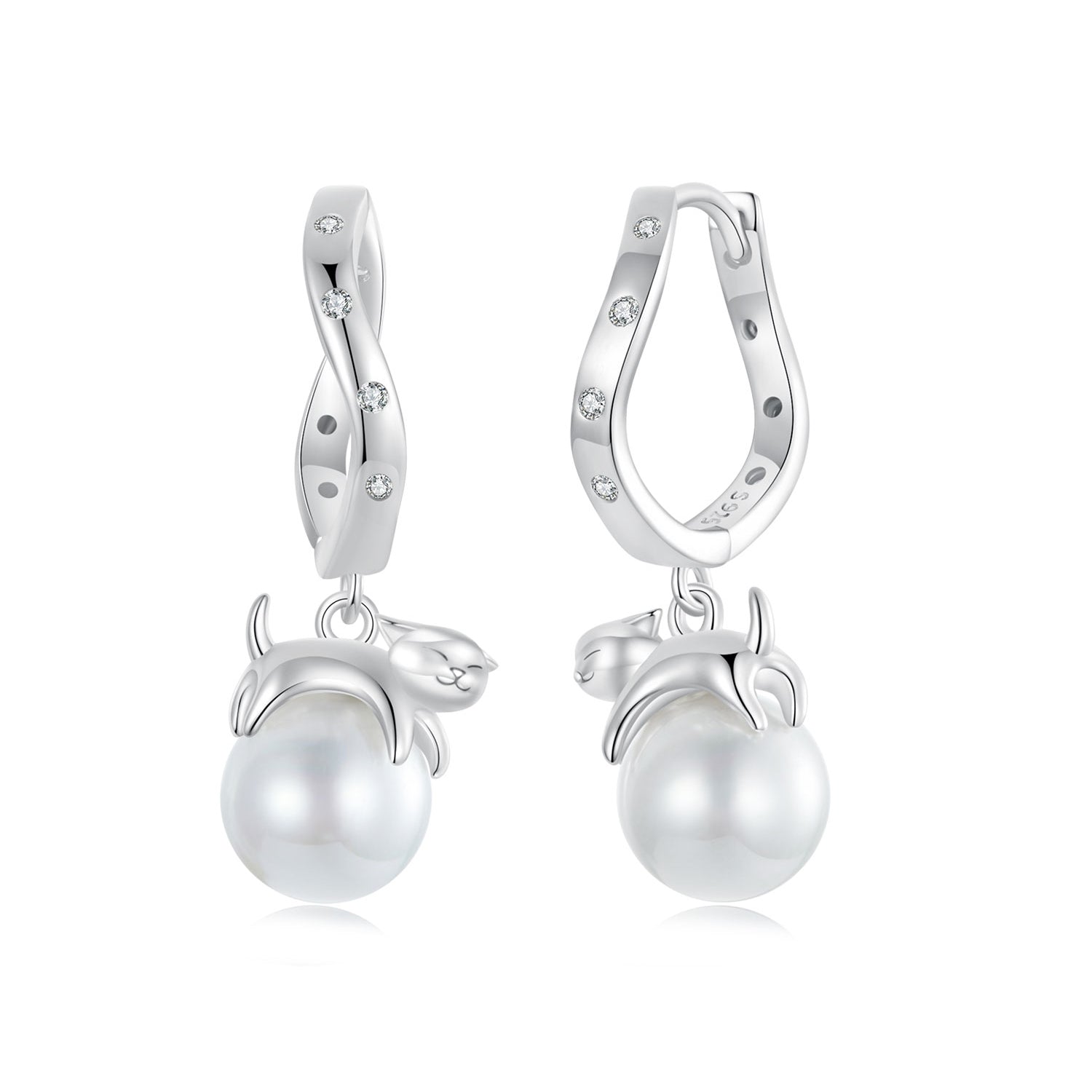 925 Sterling Silver Earrings with Quality Shell Pearl and CZ for Women