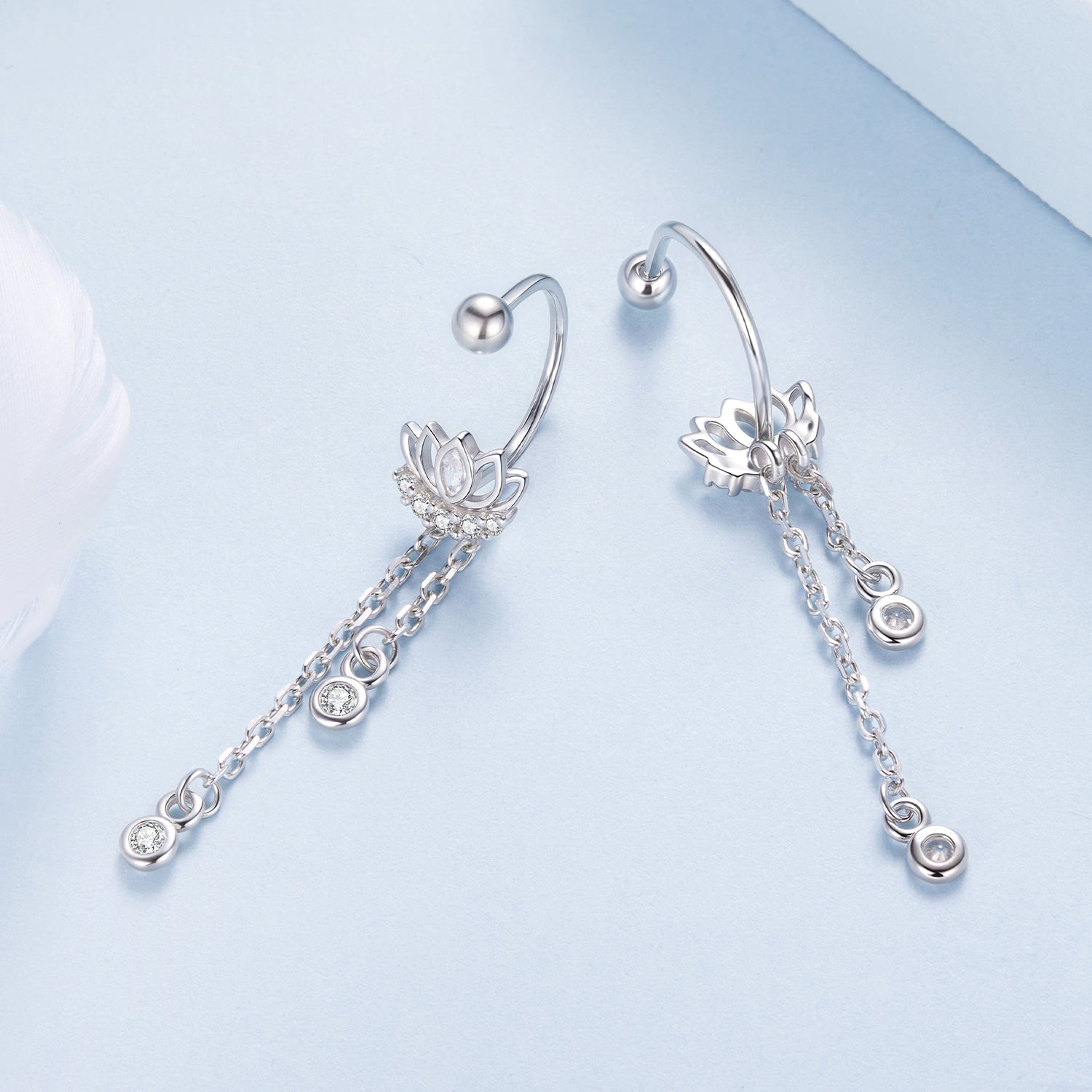 925 Sterling Silver Earrings with Pavé CZ in White Gold Plating - 3.1 x 0.7 cm for Women