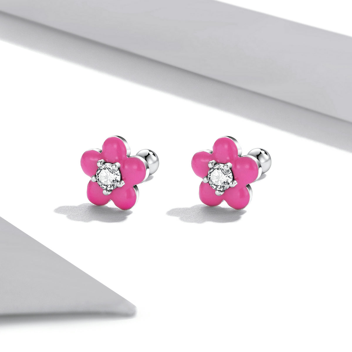 S925 Sterling Silver CZ Pavé Enamel Oxidized Earrings