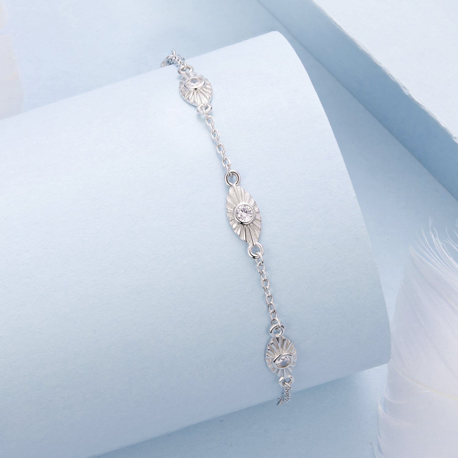 925 Sterling Silver White Gold Plated Bracelet with CZ Pendants for Women