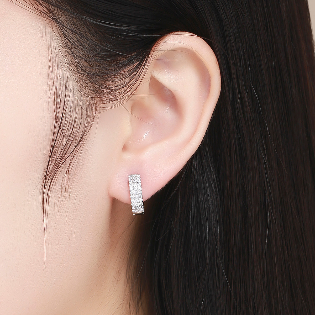 925 Sterling Silver Earrings with Pavé Setting CZ 1.3*0.4cm
