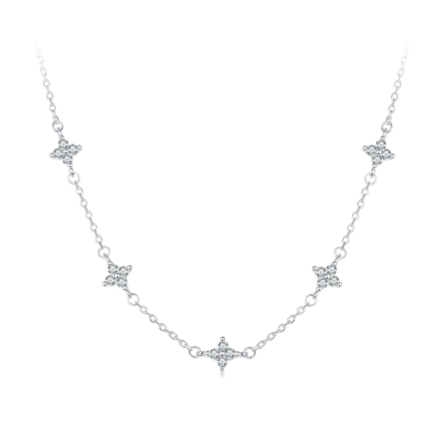 925 Sterling Silver Pave Setting CZ Necklace with White Gold Plating 400mm for Women