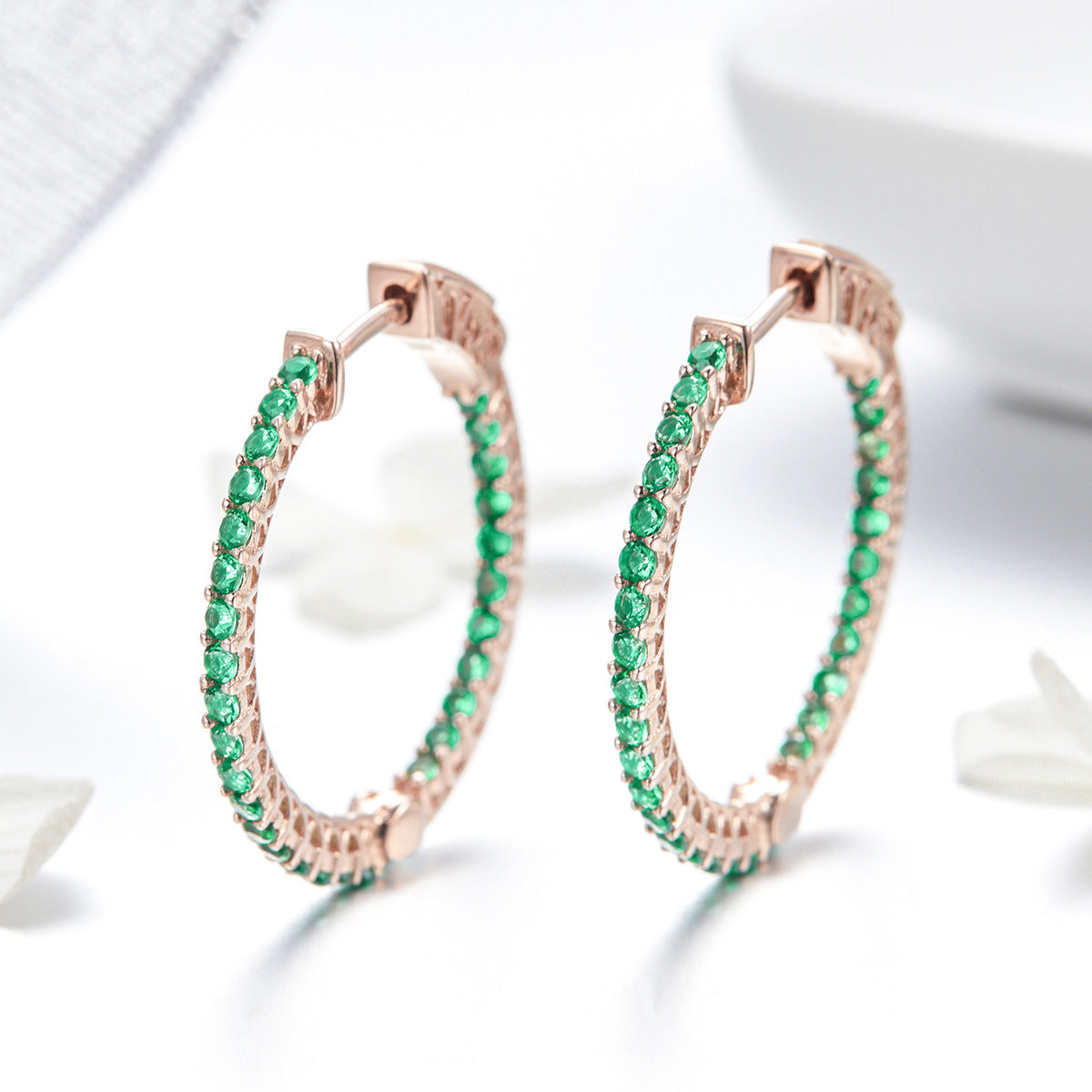 925 Sterling Silver Plated Rose Gold Pavé Setting CZ Earrings