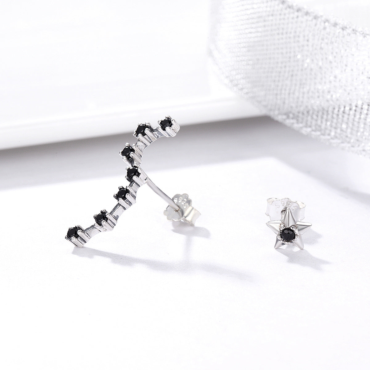 925 Sterling Silver Earrings with Pavé Setting CZ - 2.3cm Height