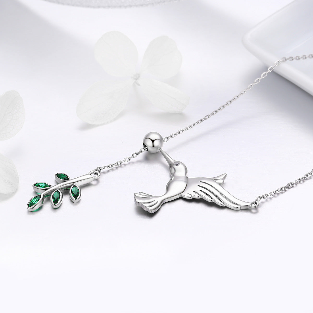 925 Sterling Silver Necklace with Bird and Leaves Design for Women