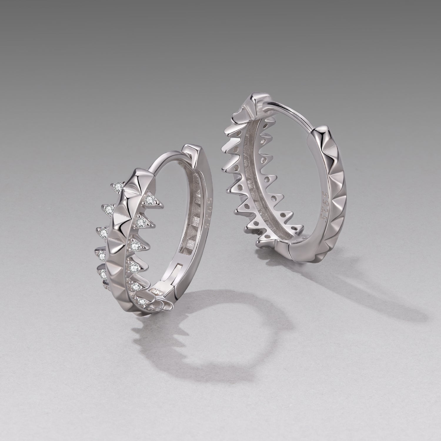 925 Sterling Silver White Gold Plated 1.6cm Pavé CZ Hoop Earrings for Women
