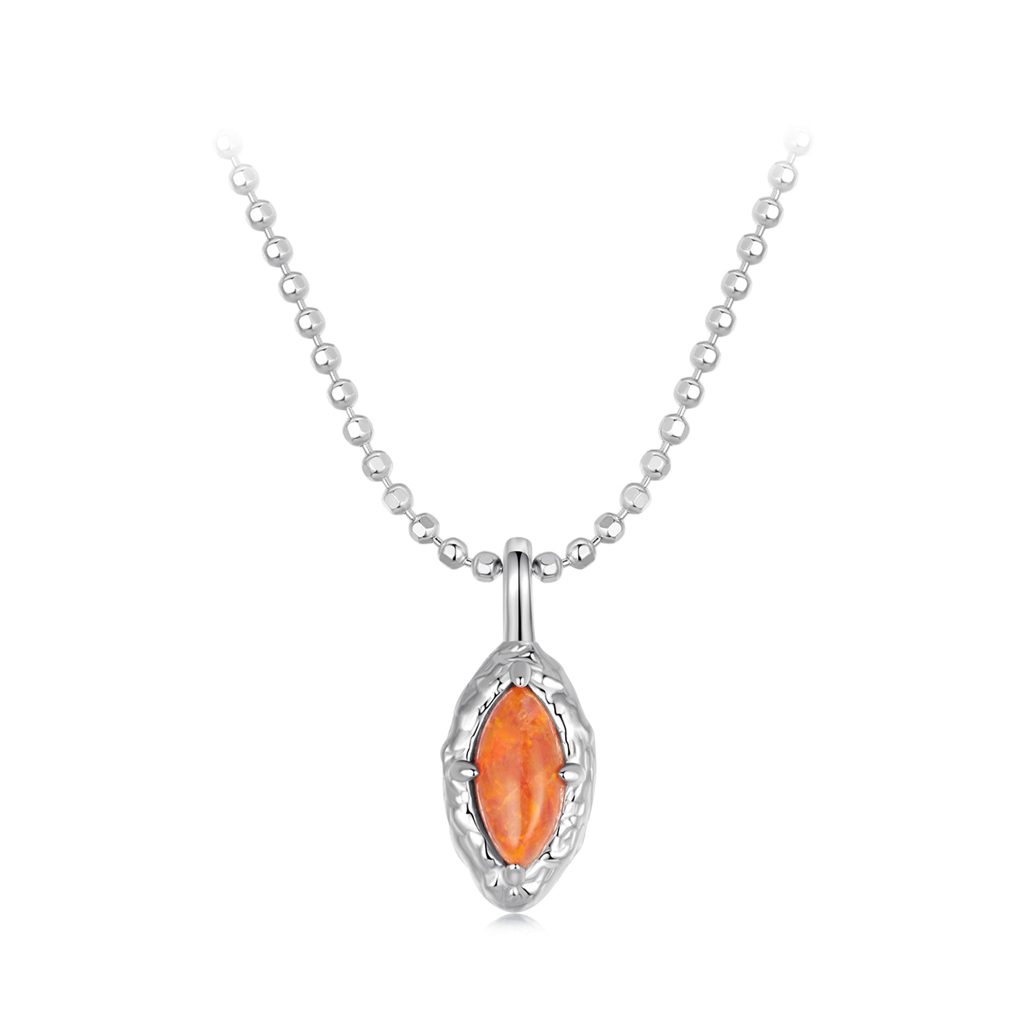 925 Sterling Silver Necklace with Synthetic Opal Pendant, 45cm, Plated White Gold for Women