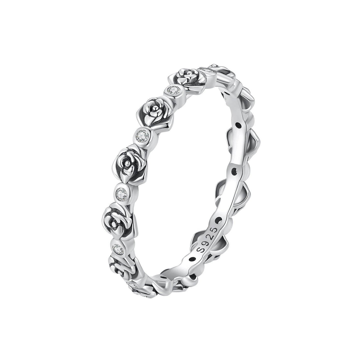 925 Sterling Silver Ring with Pavé Setting CZ - Size 6.0 - Oxidized Silver