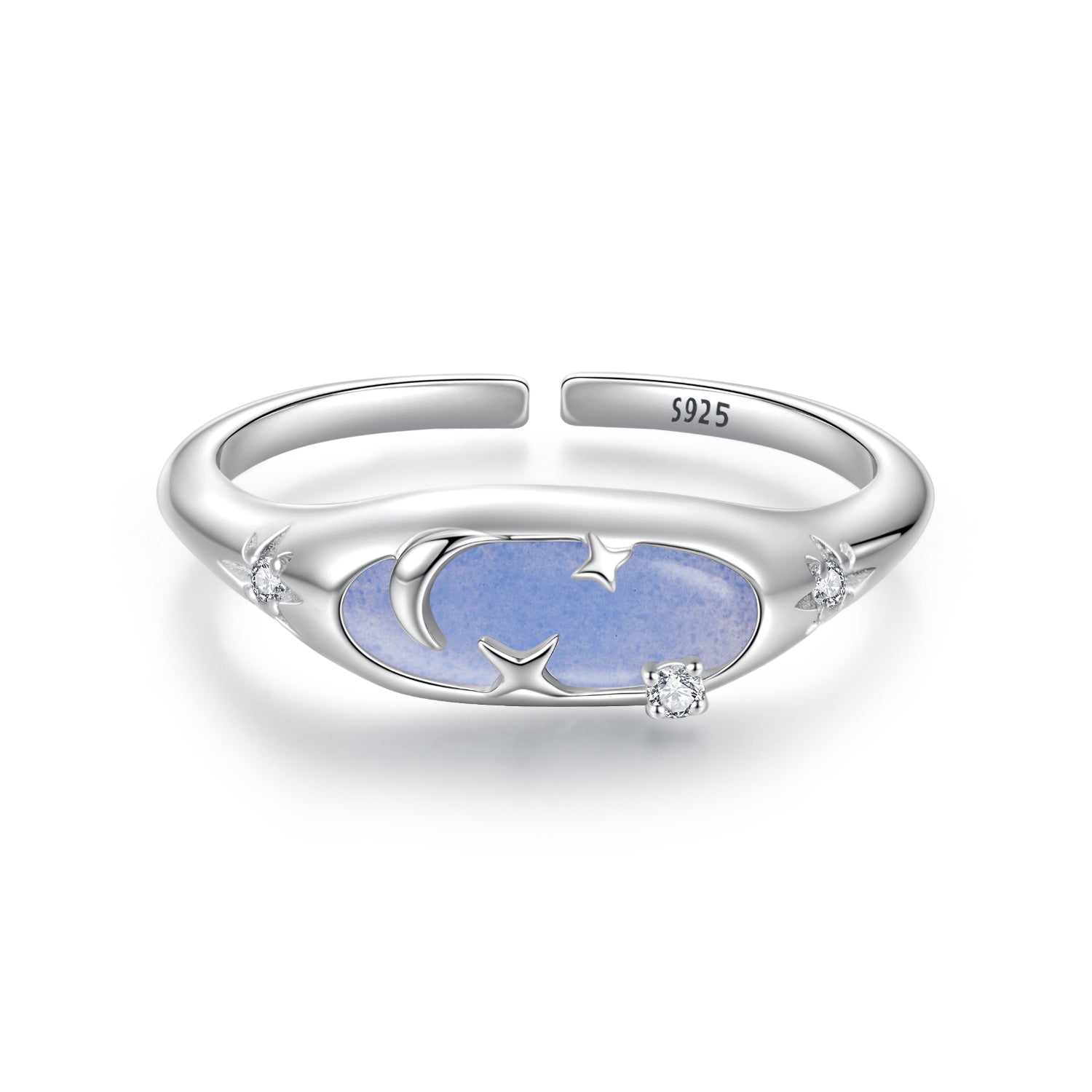 925 Sterling Silver & White Gold Luminous Stone Ring for Women