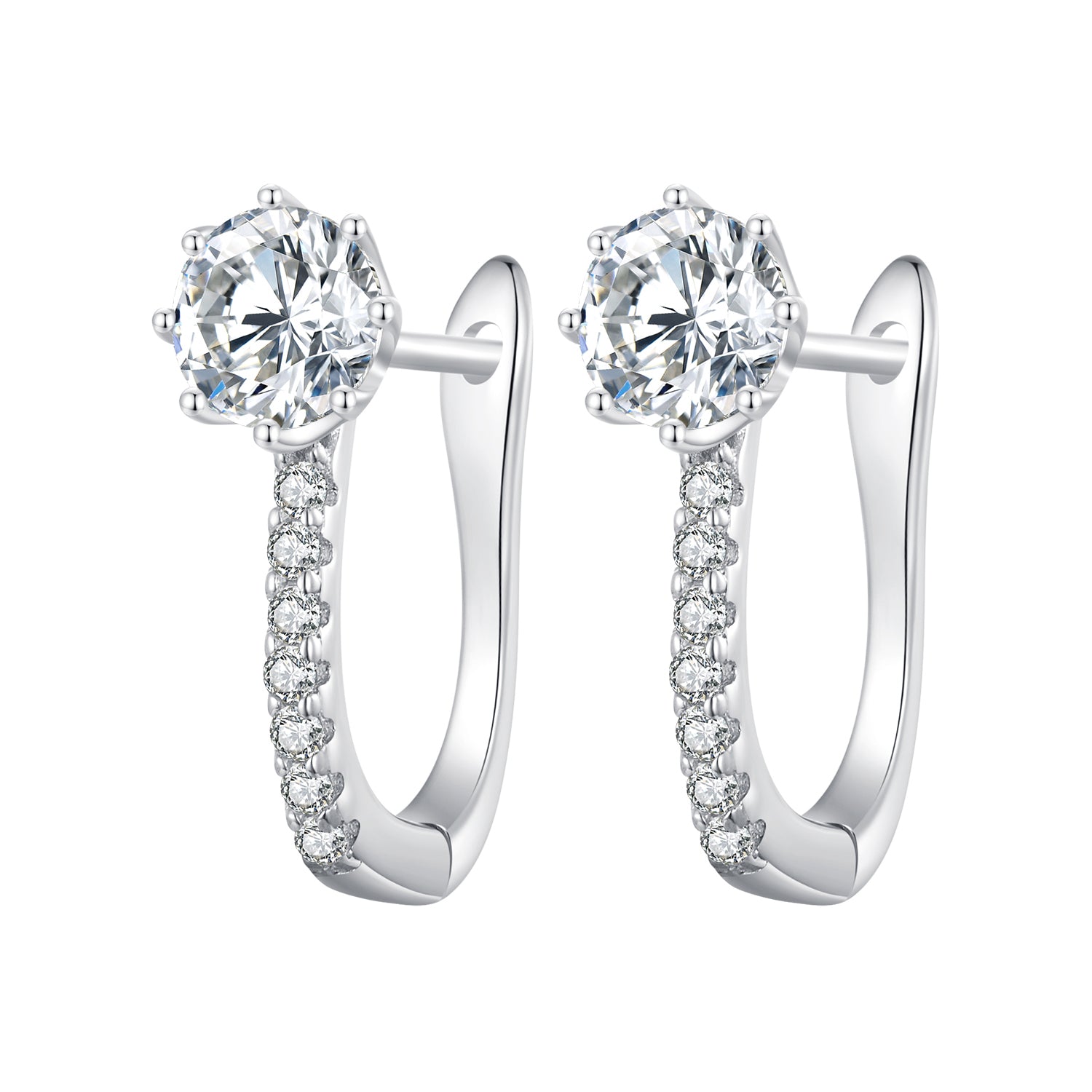 925 Sterling Silver Earrings with Pavé Setting CZ, Platinum Plated, 16x5.5mm for Women
