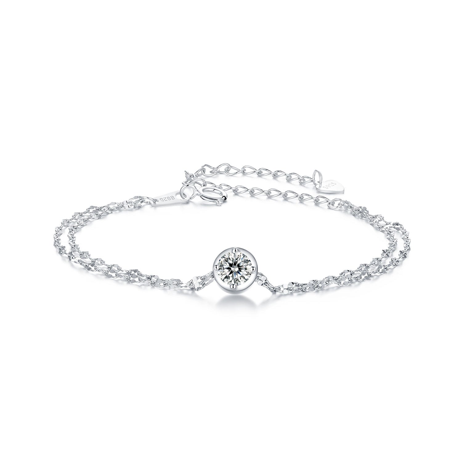 925 Sterling Silver 0.50 Carat Moissanite Bracelet for Women - 15+6cm - Plated White Gold