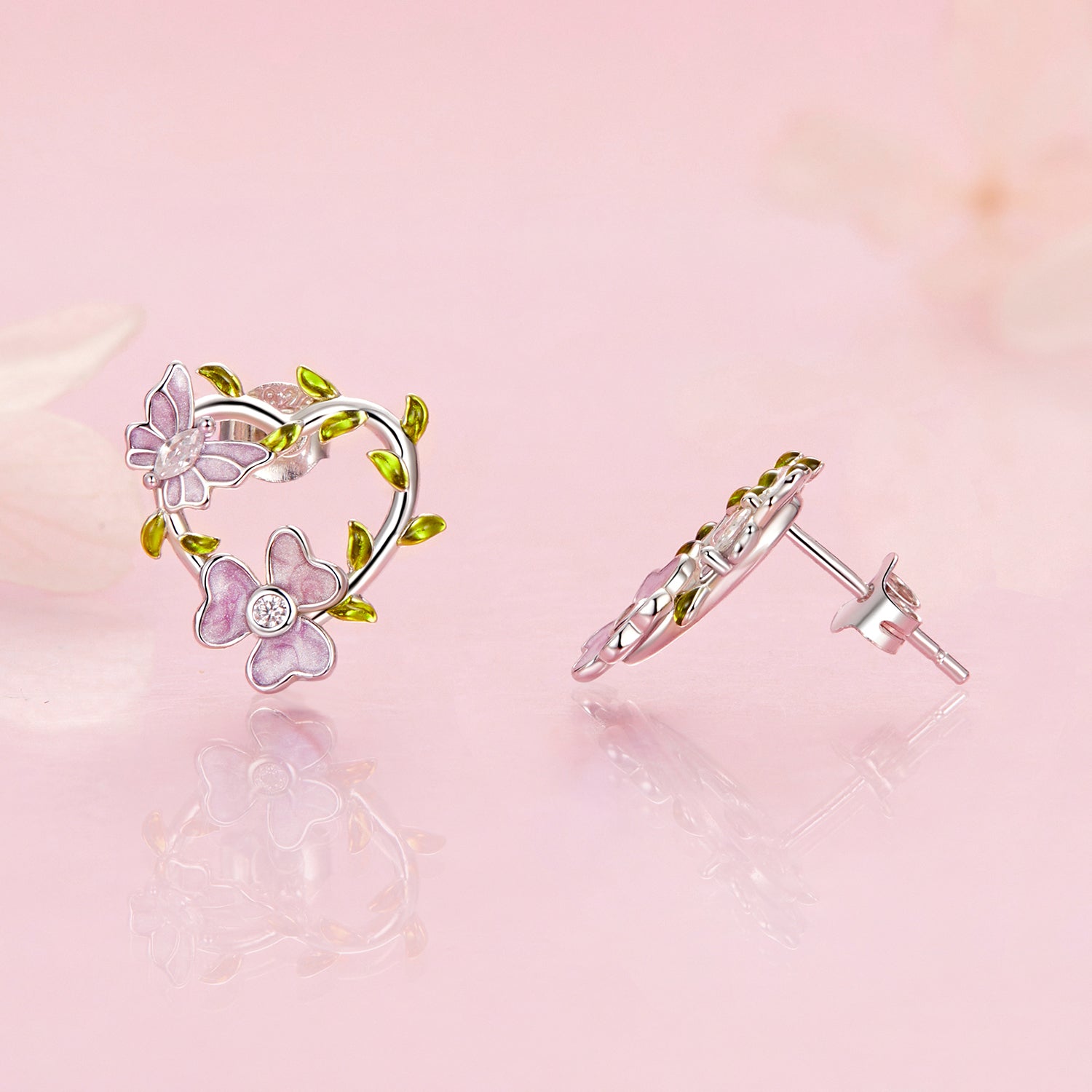 925 Sterling Silver Enamel CZ Plated Earrings