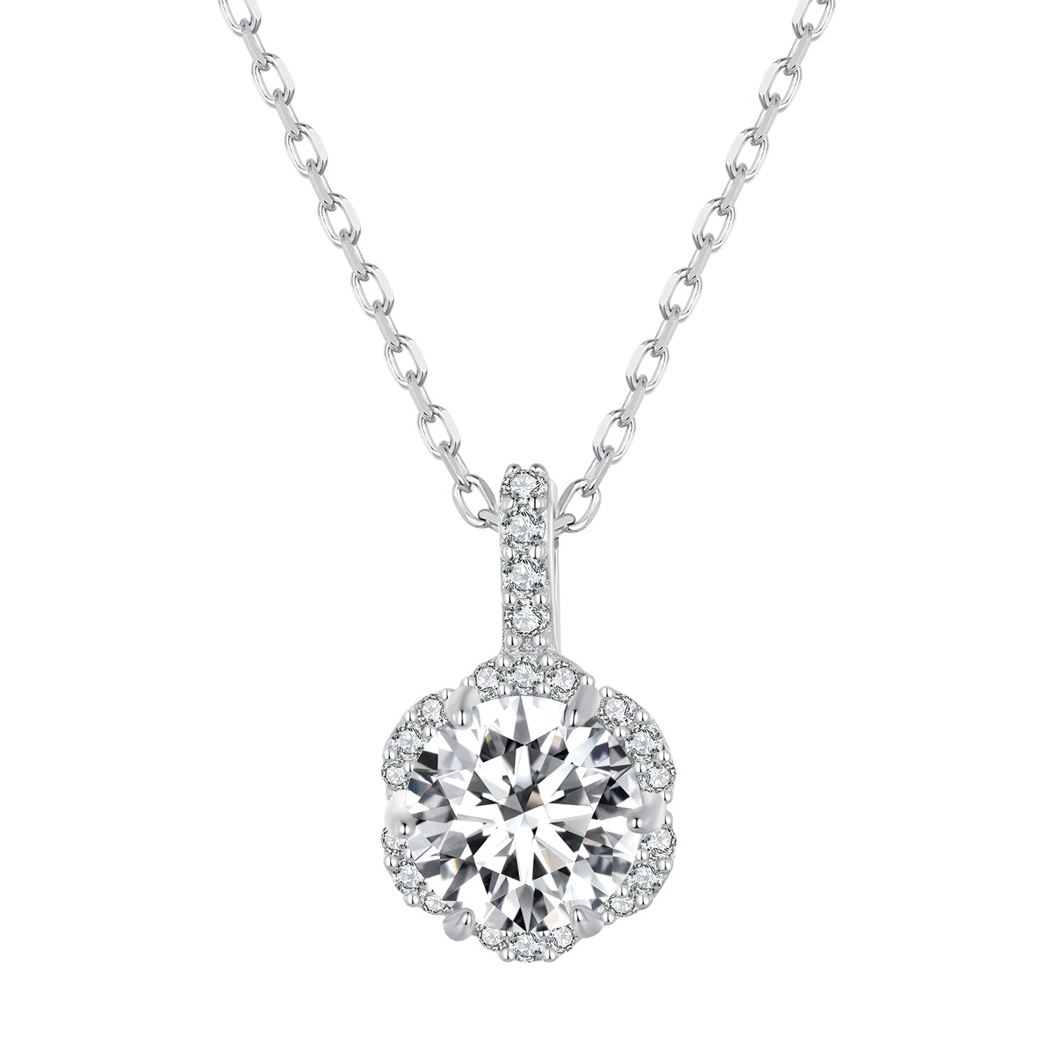 925 Sterling Silver Moissanite Pendant Necklace for Women - 45cm