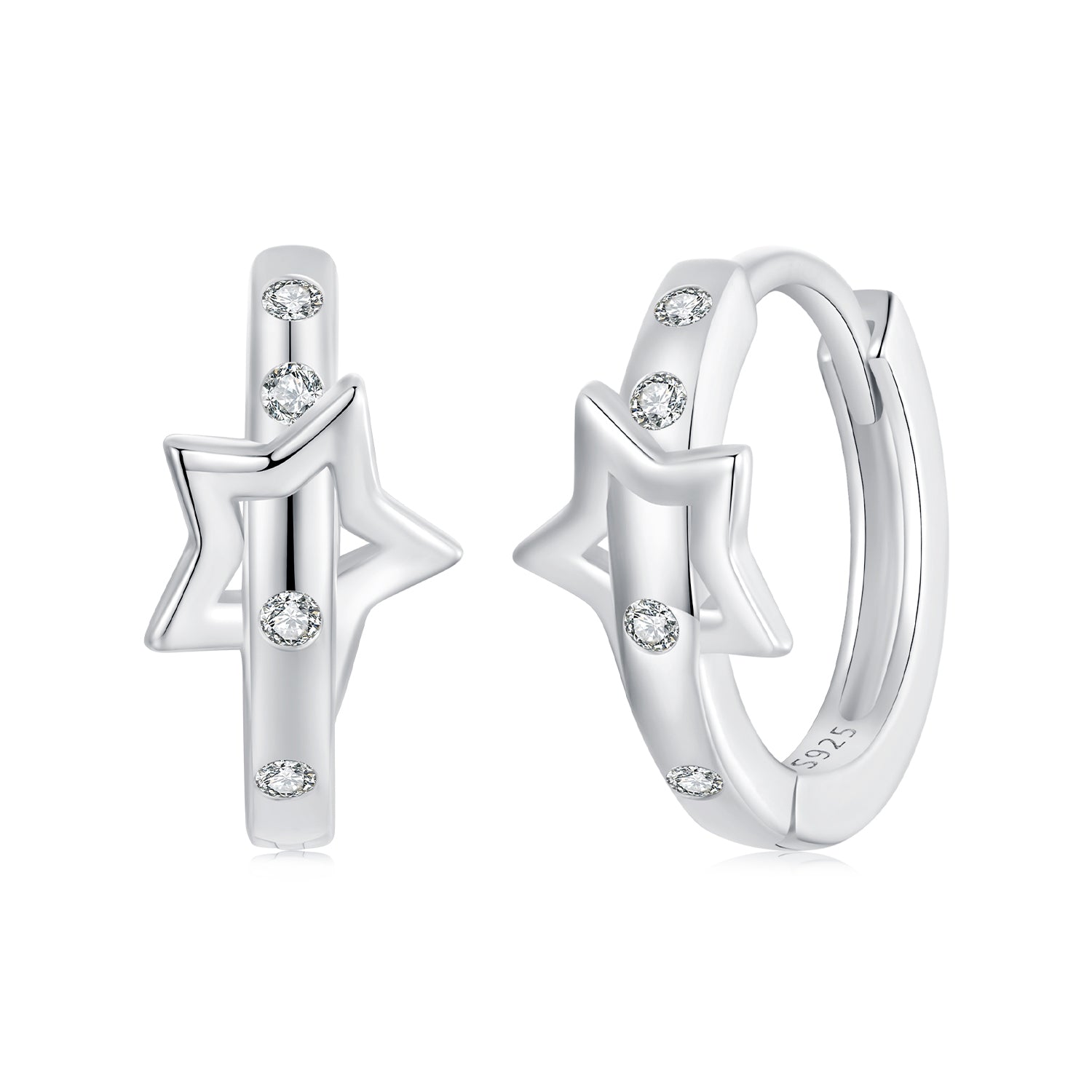 925 Sterling Silver & White Gold Earrings with Pavé Setting CZ - 12x6mm for Women