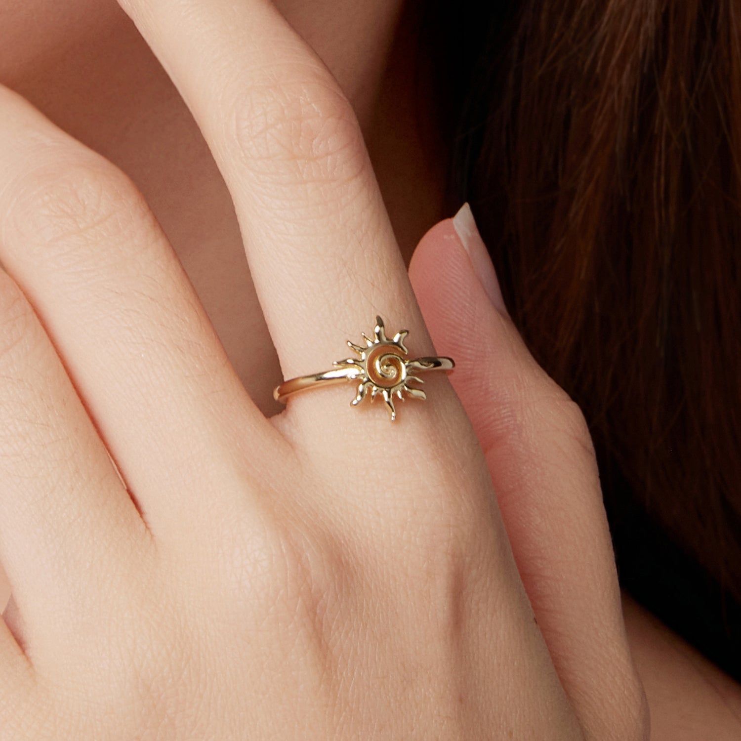 925 Sterling Silver Gold Plated Sun Ring