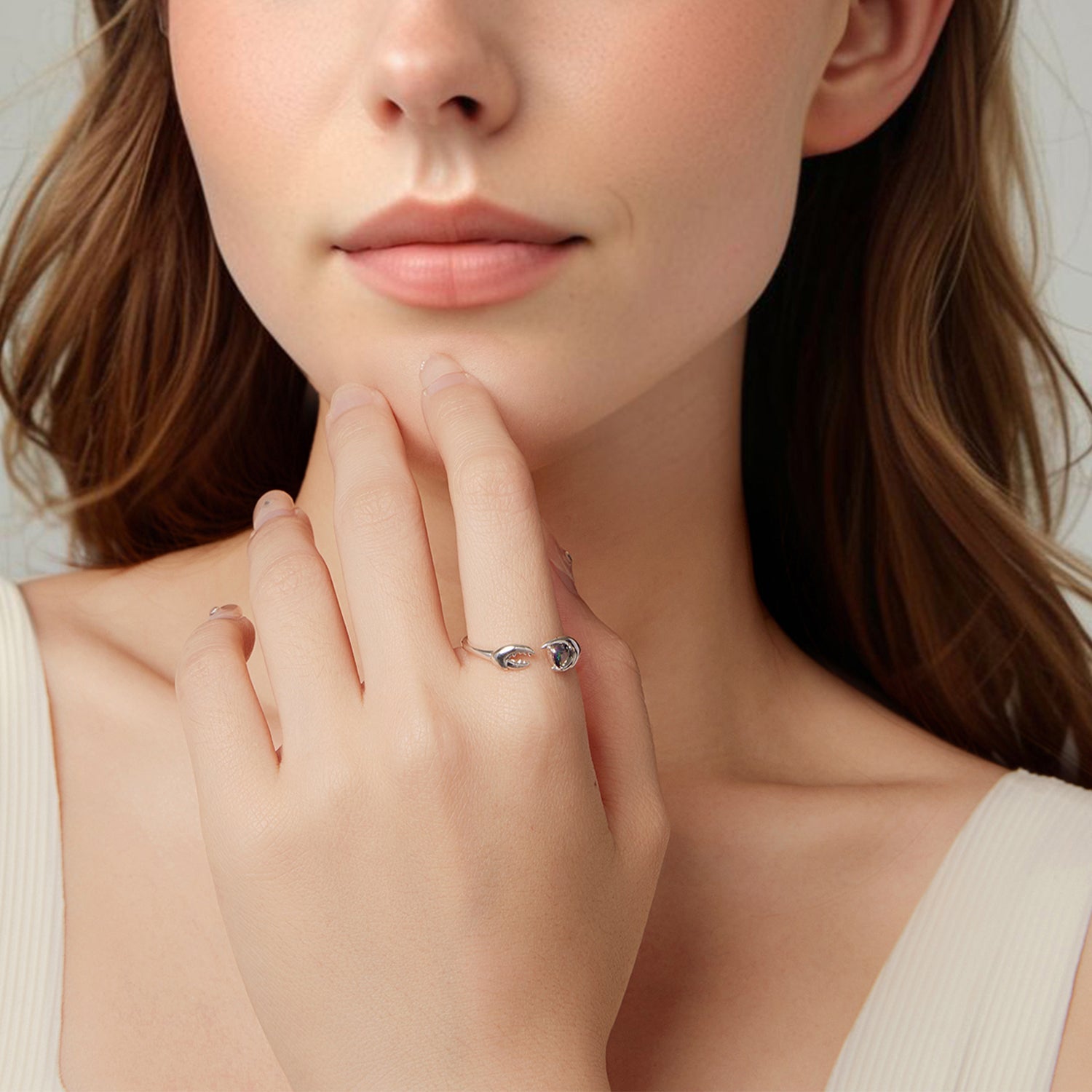 925 Sterling Silver Transparent Glass Oxidized Silver Ring for Women