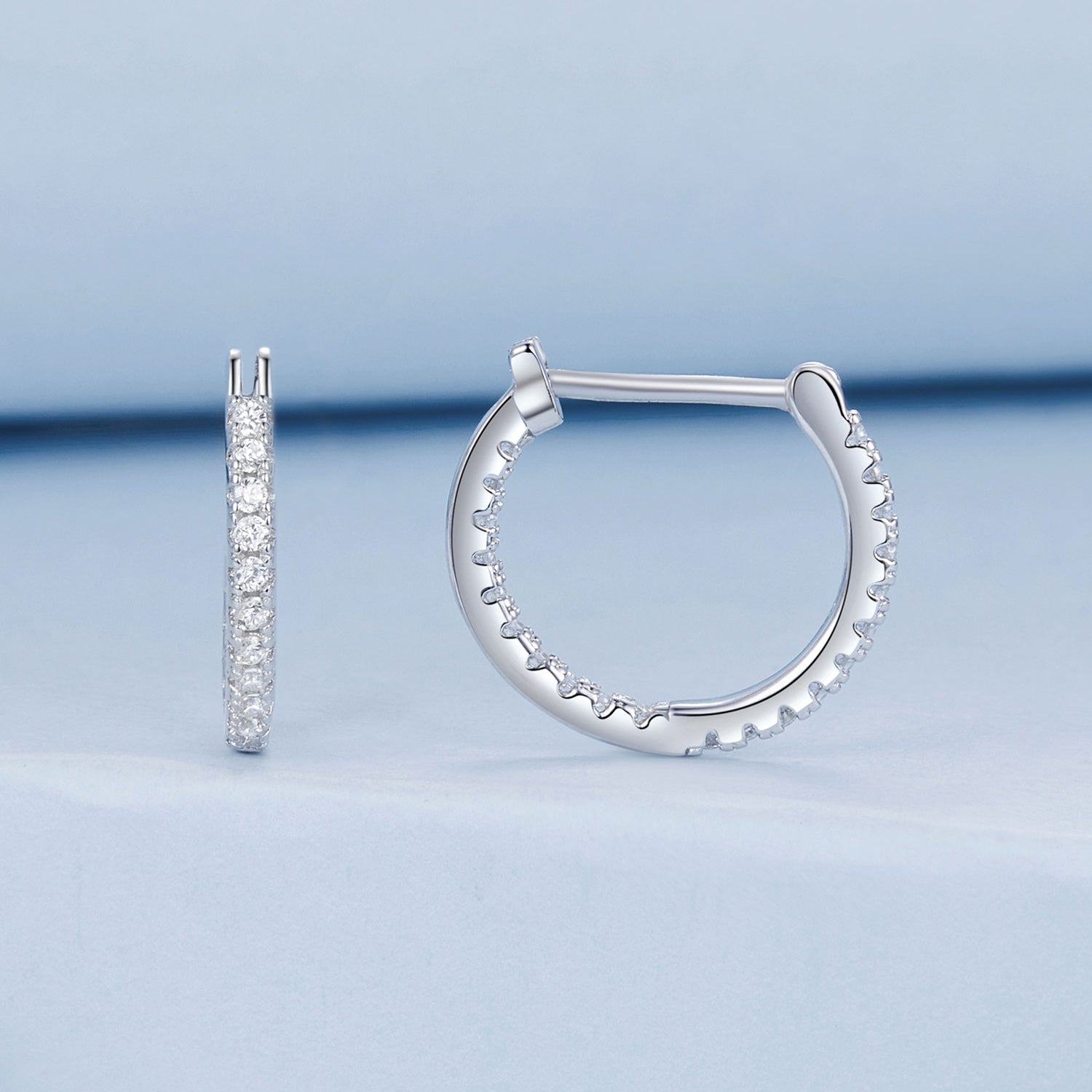 925 Sterling Silver Earrings with Pave Setting CZ in White Gold for Women