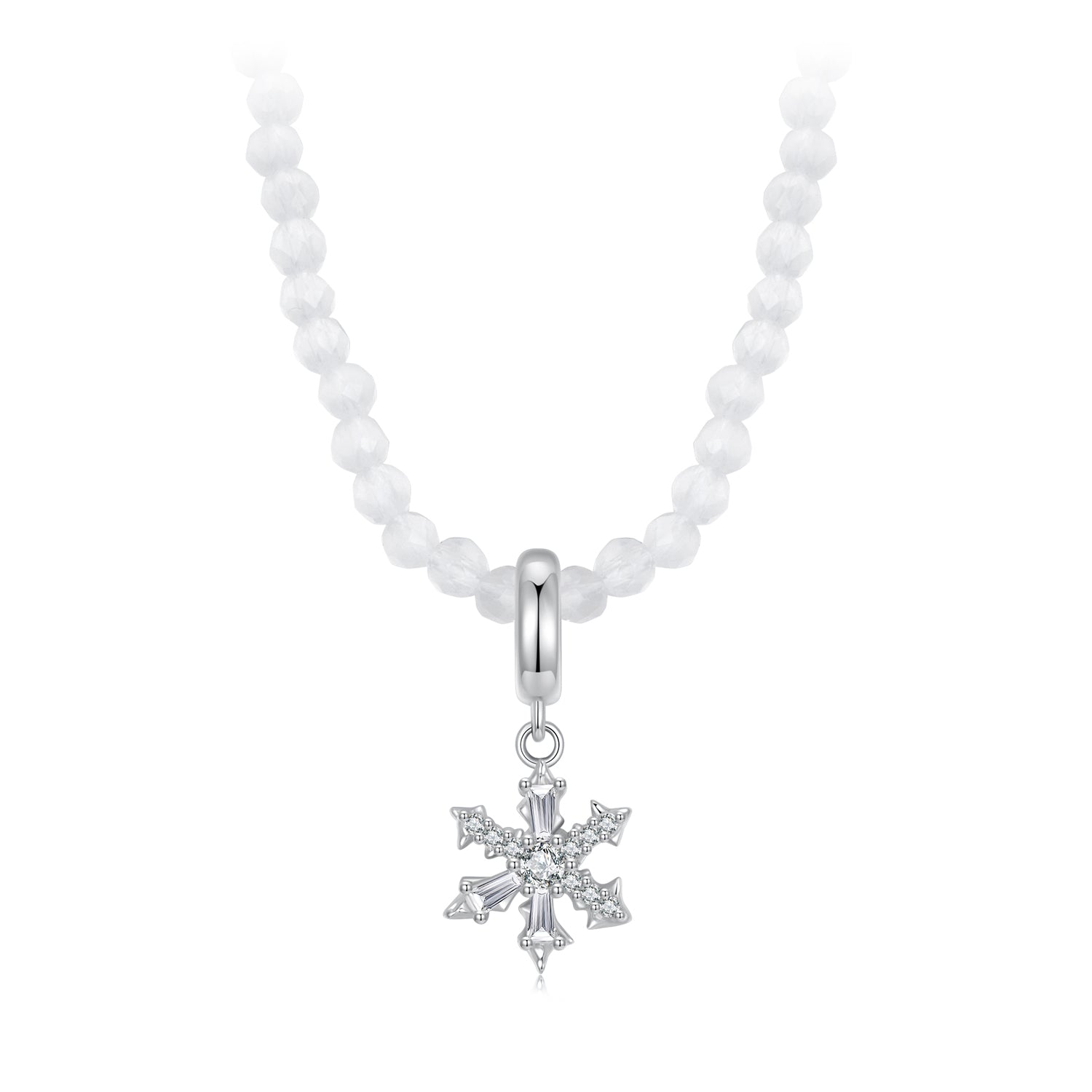 925 Sterling Silver Necklace with Pavé Setting CZ & Transparent Glass for Women