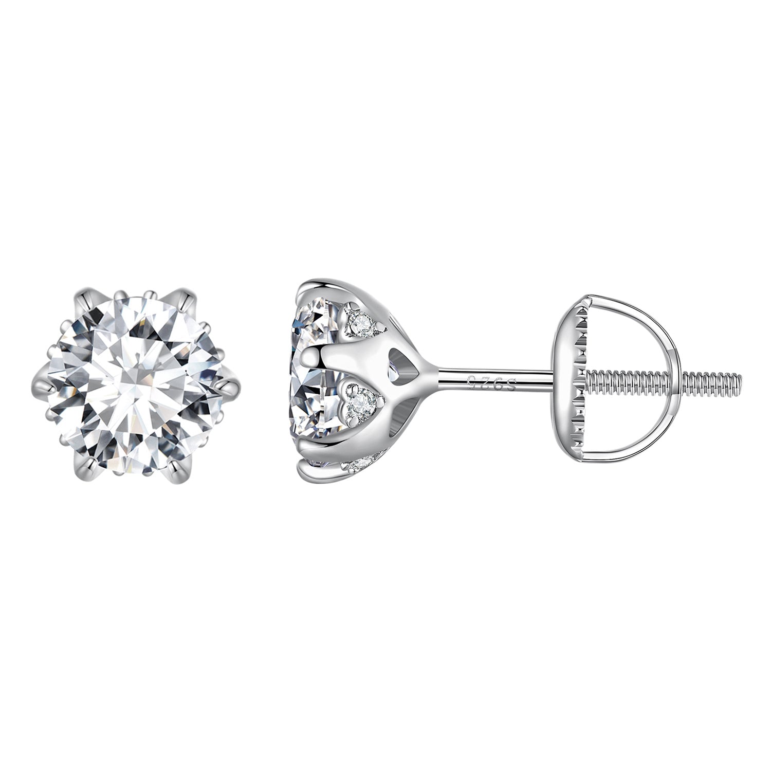 925 Sterling Silver 6.5mm Moissanite Earrings for Women