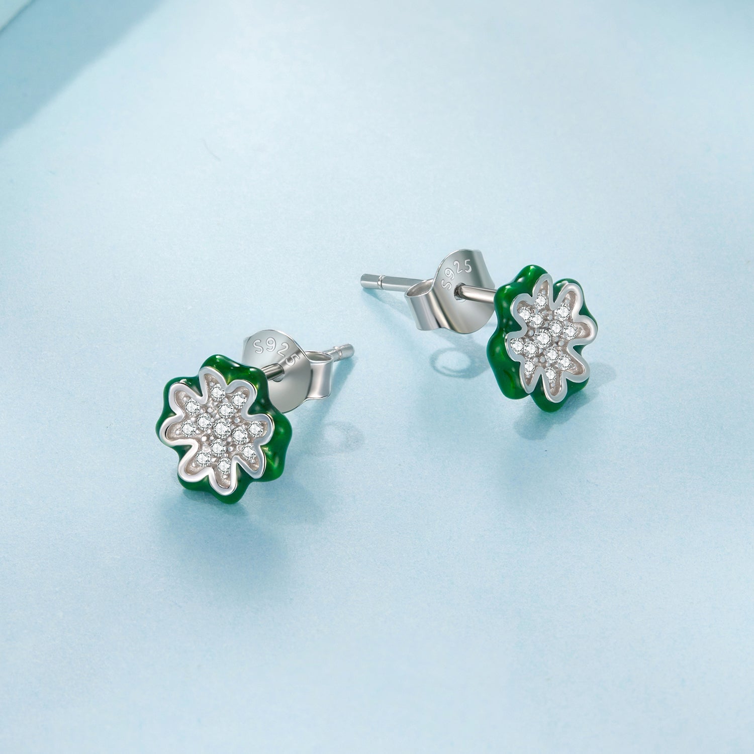 925 Sterling Silver Earrings with Pavé Set CZ & White Gold Plating, 0.75cm for Women