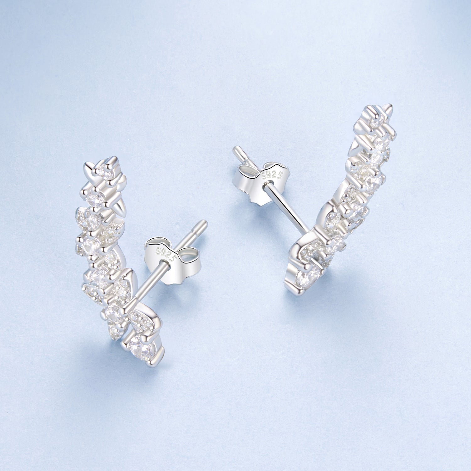 925 Sterling Silver White Gold Plated CZ Earrings 0.5*1.8cm for Women