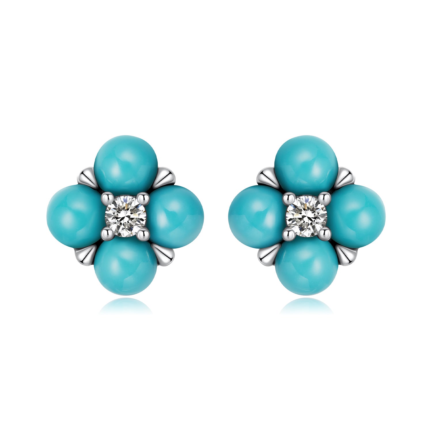 925 Sterling Silver Earrings with Synthetic Turquoise and CZ in Oxidized Finish