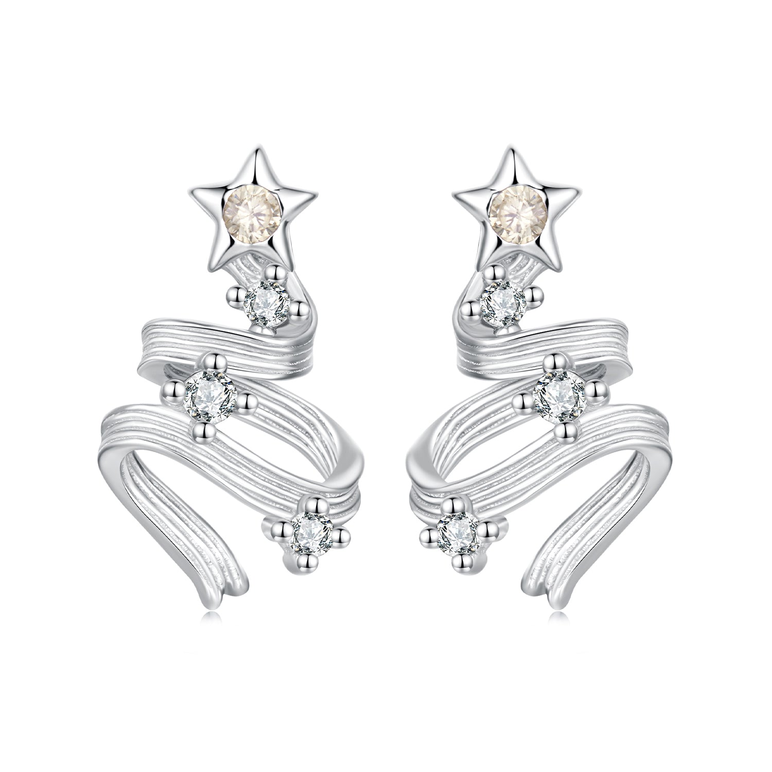 925 Sterling Silver Earrings with White Gold Plating and CZ