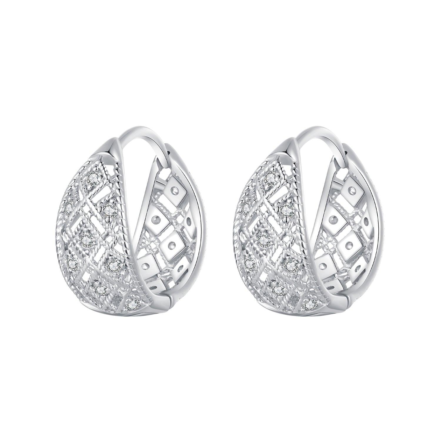 925 Sterling Silver White Gold Plated Pave Setting CZ Earrings 13*6mm for Women