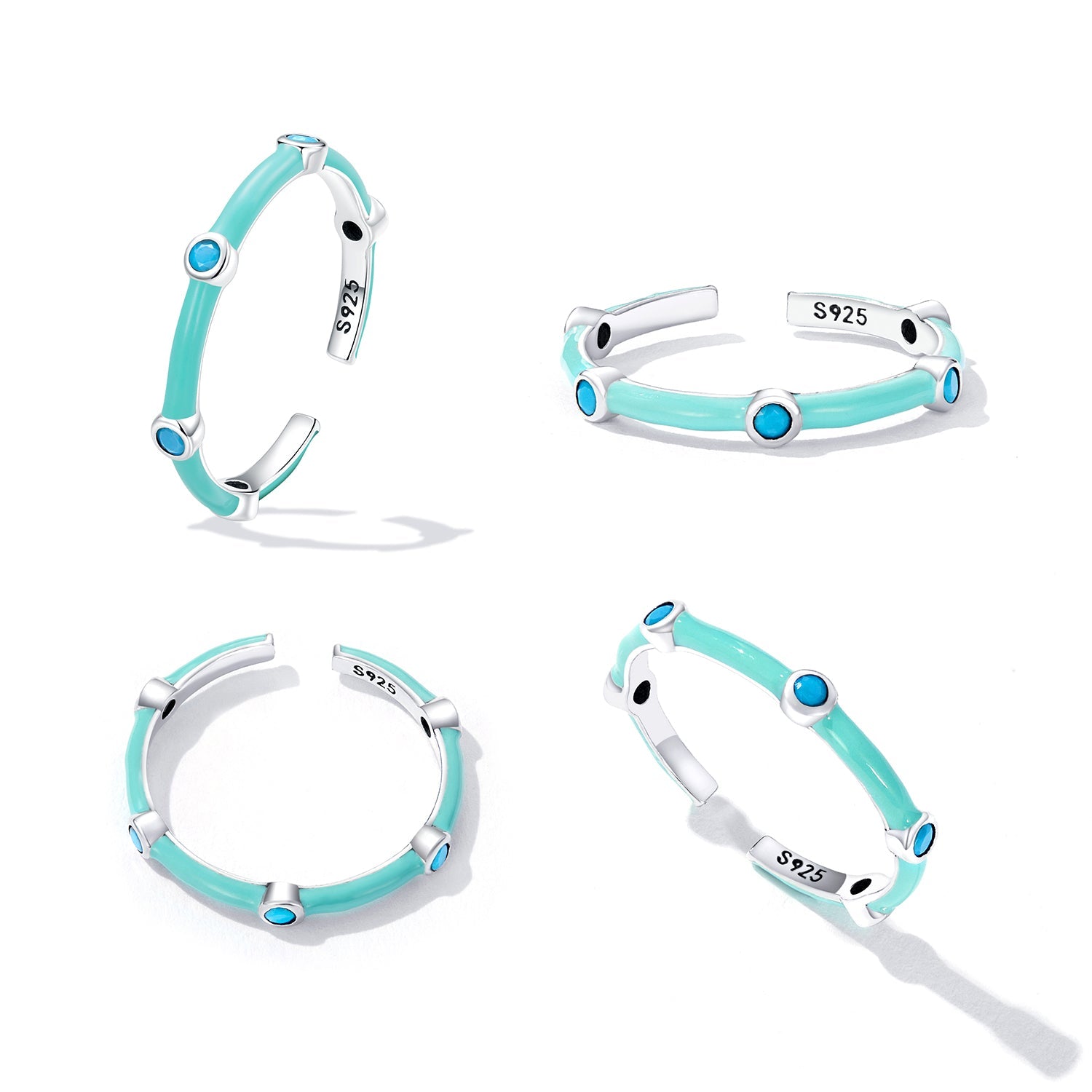 925 Sterling Silver Turquoise Enamel Oxidized Ring