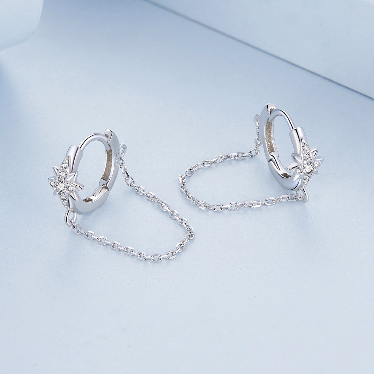 925 Sterling Silver Earrings with Pavé Setting and Platinum Plating, 2.7 x 0.6 cm for Women