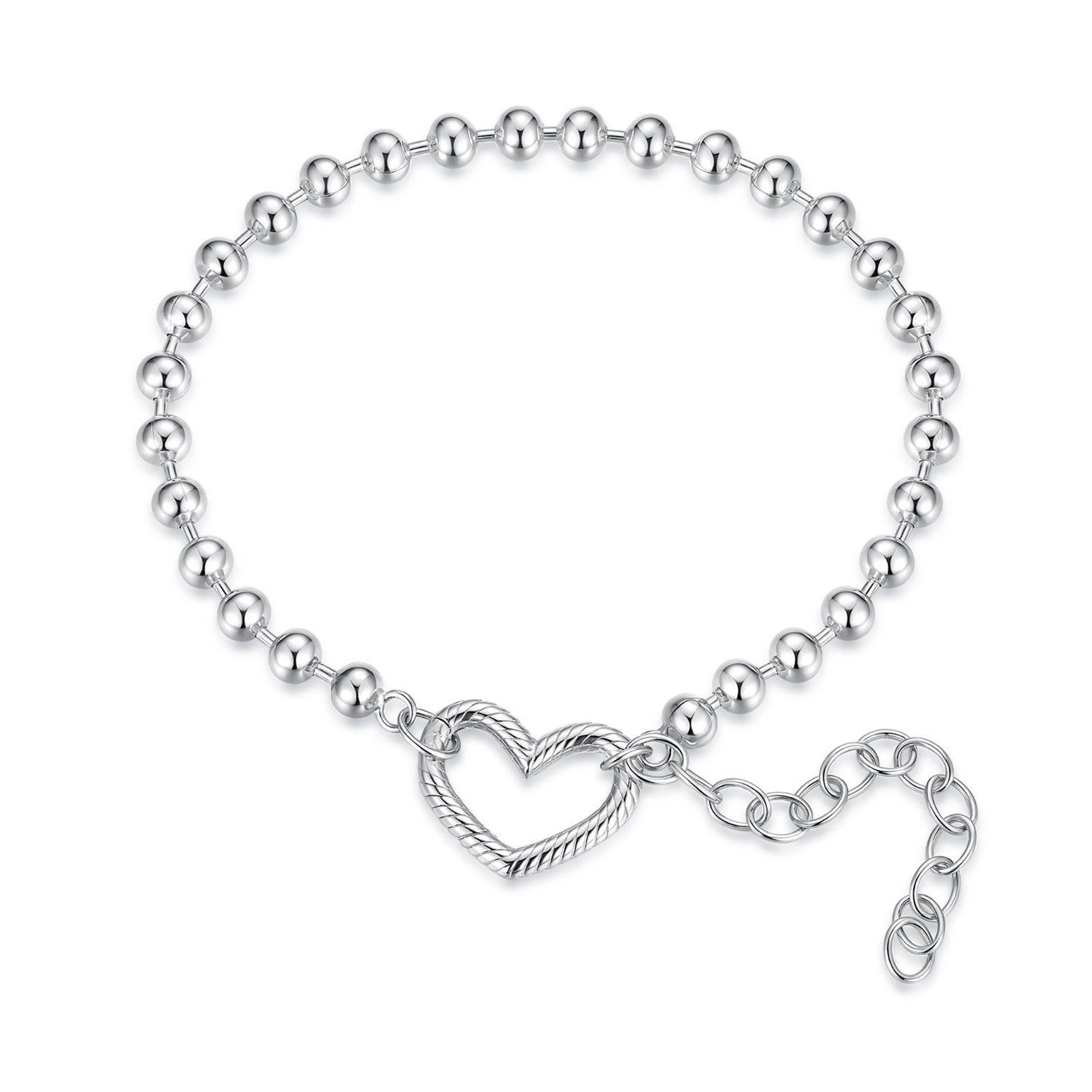 925 Sterling Silver 16+5cm White Gold Plated Heart Bracelet for Women