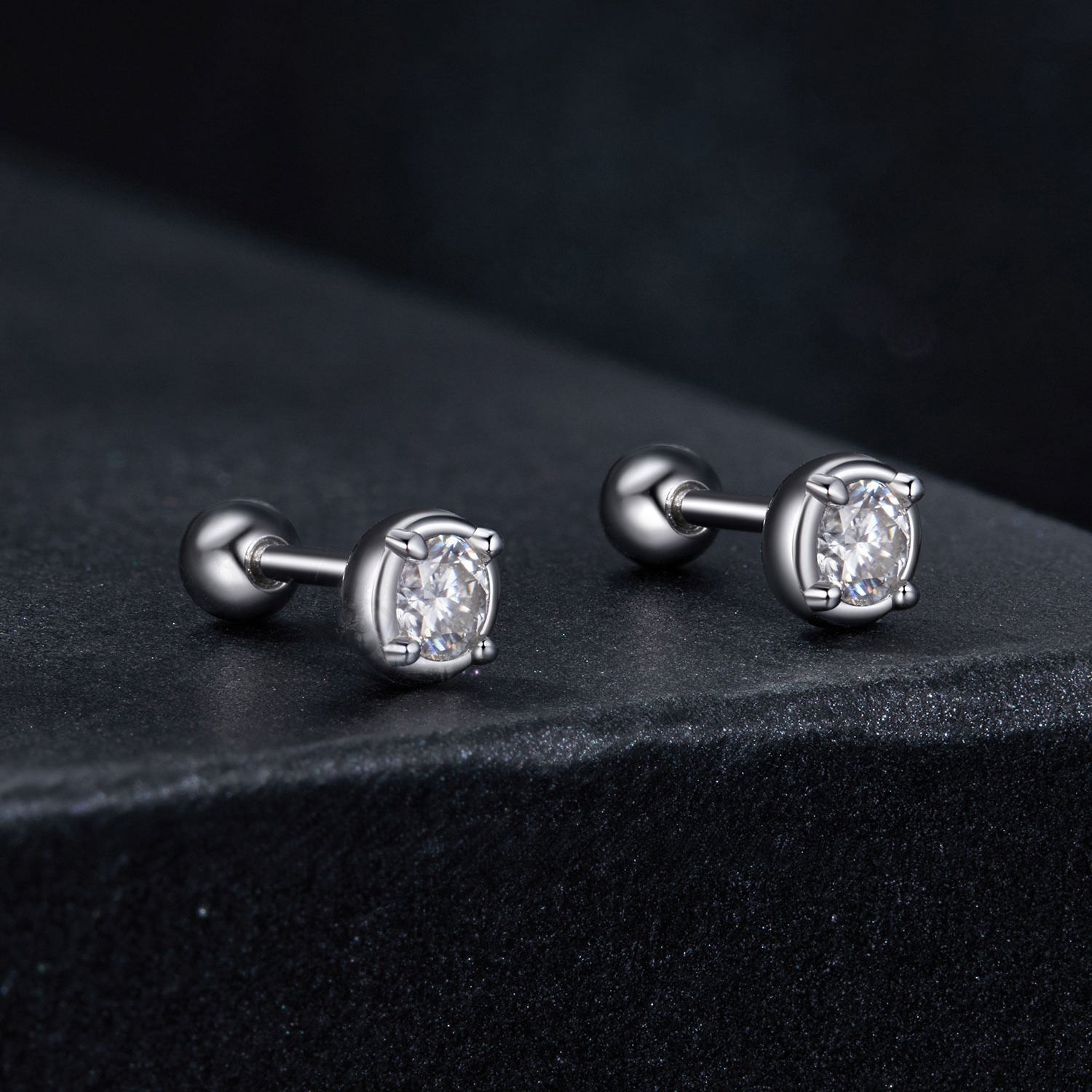 925 Sterling Silver 4mm Moissanite Earrings with Platinum Plating for Women