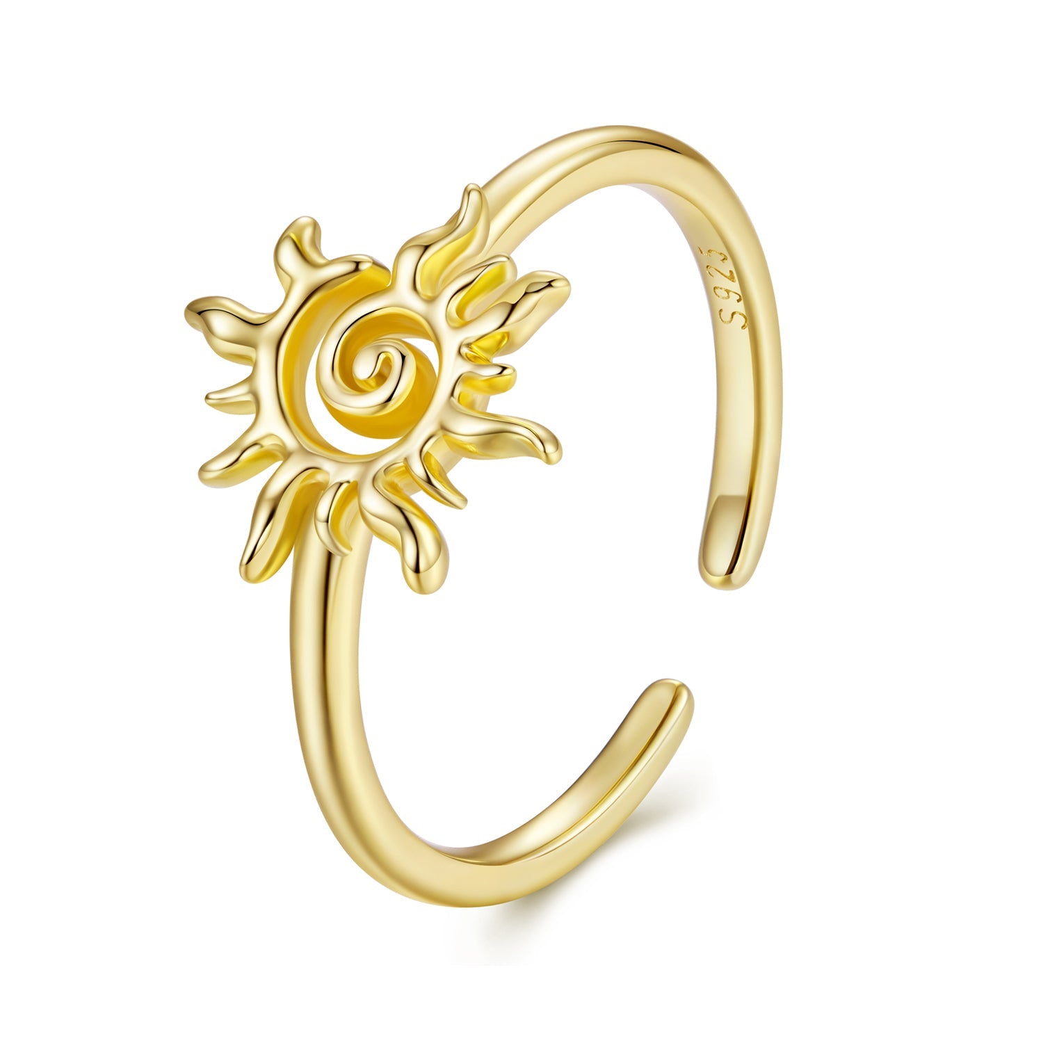 925 Sterling Silver Gold Plated Sun Ring