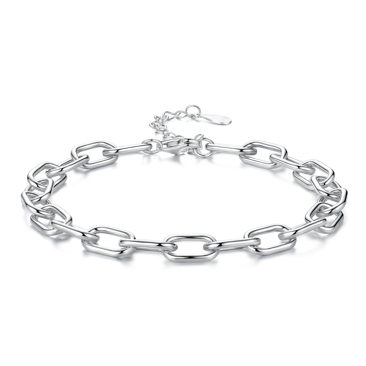 925 Sterling Silver White Gold Plated 15+6cm Adjustable Bracelet for Women