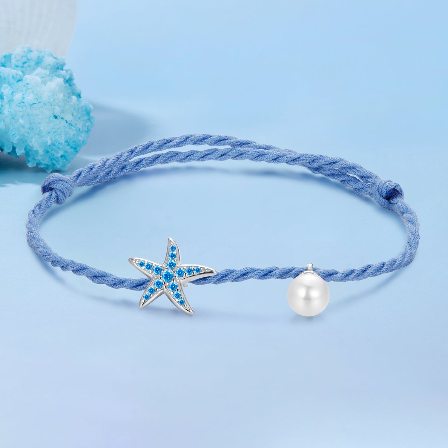 925 Sterling Silver Adjustable Starfish & Shell Pearl Bracelet for Women