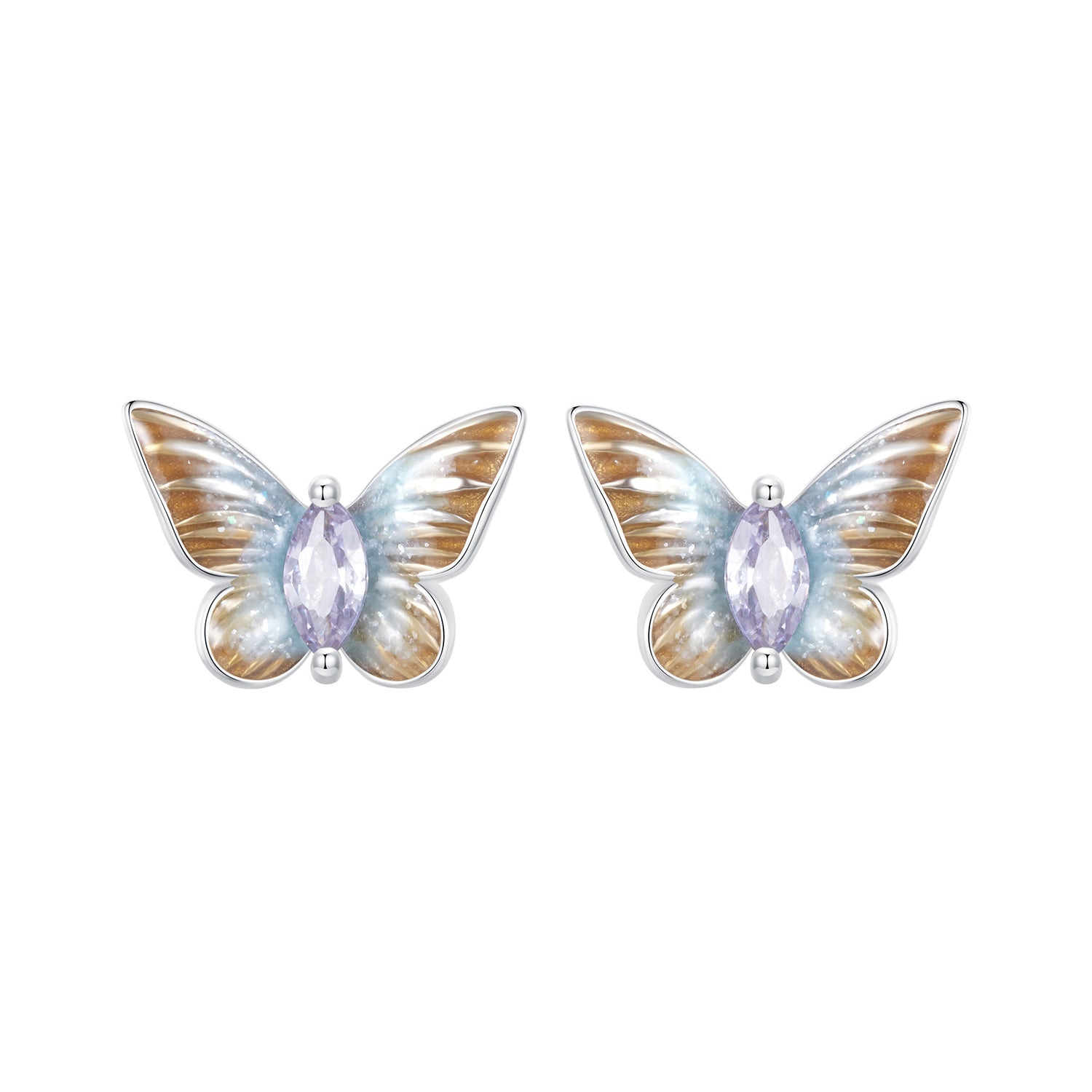 925 Sterling Silver Earrings with Enamel and Pavé Set CZ, 7x10mm, White Gold Plated for Women