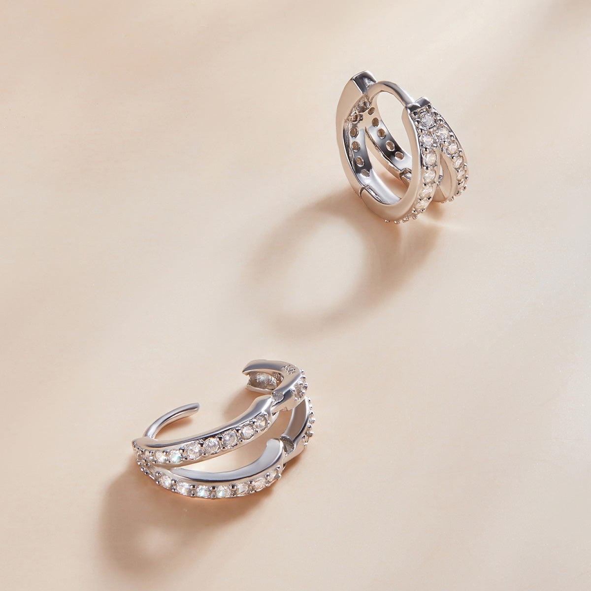 S925 Sterling Silver Earrings with Pavé Setting CZ, 1.1*0.6cm, for Women