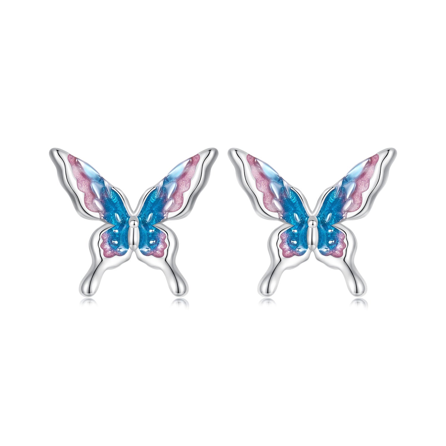 925 Sterling Silver White Gold Plated Enamel Earrings 9x10mm for Women