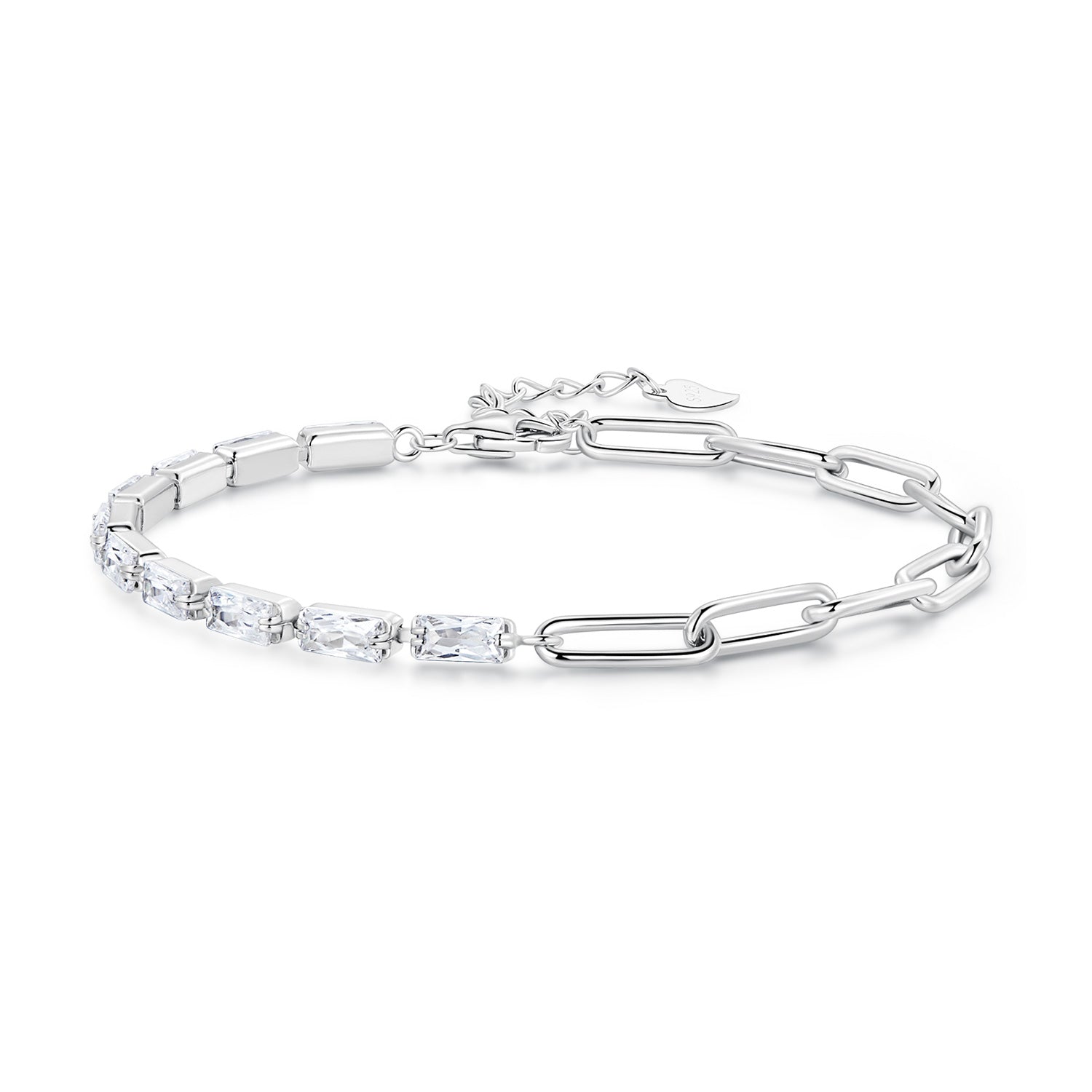 925 Sterling Silver Pavé Setting CZ Bracelet with Platinum Plating, Adjustable 14.5+3cm, for Women