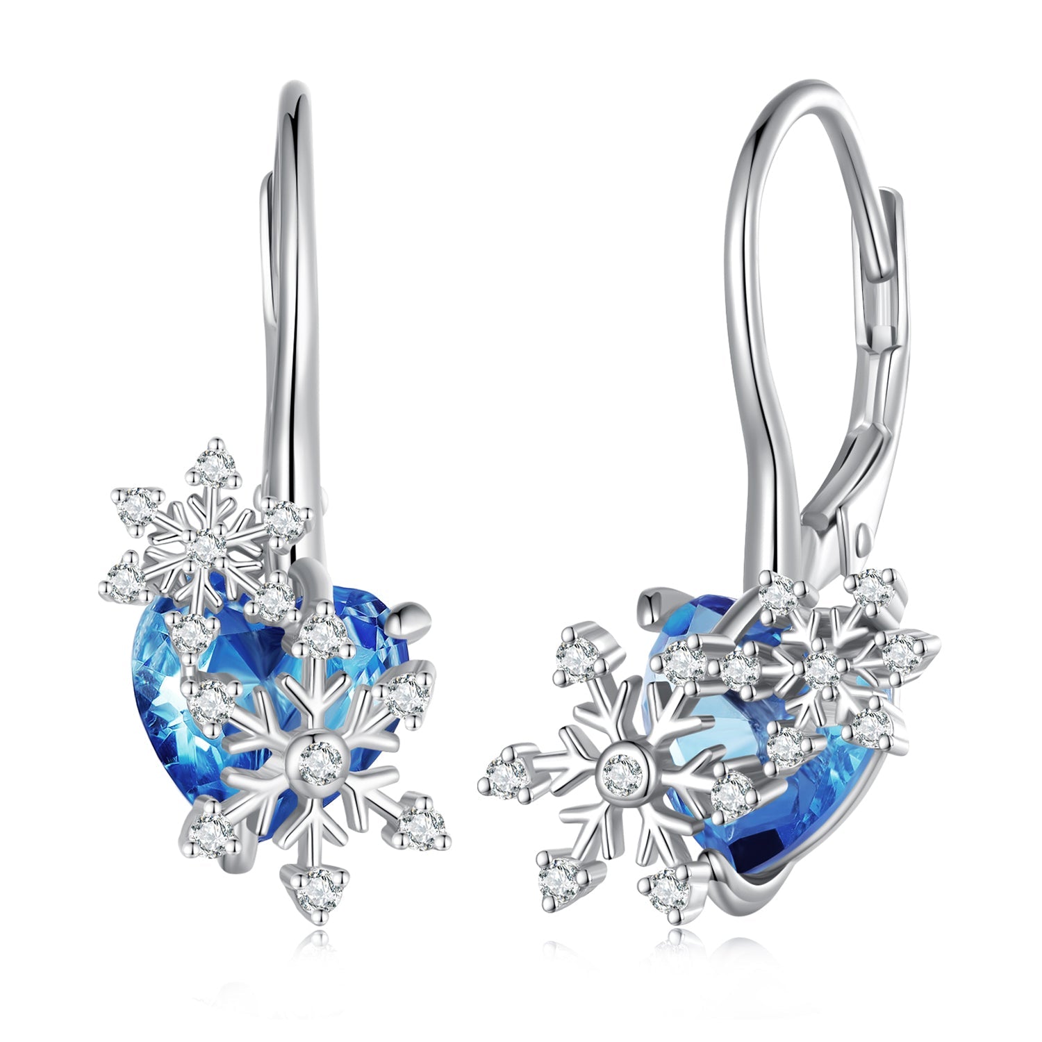 925 Sterling Silver Earrings with Transparent Glass and CZ, 23*12mm for Women