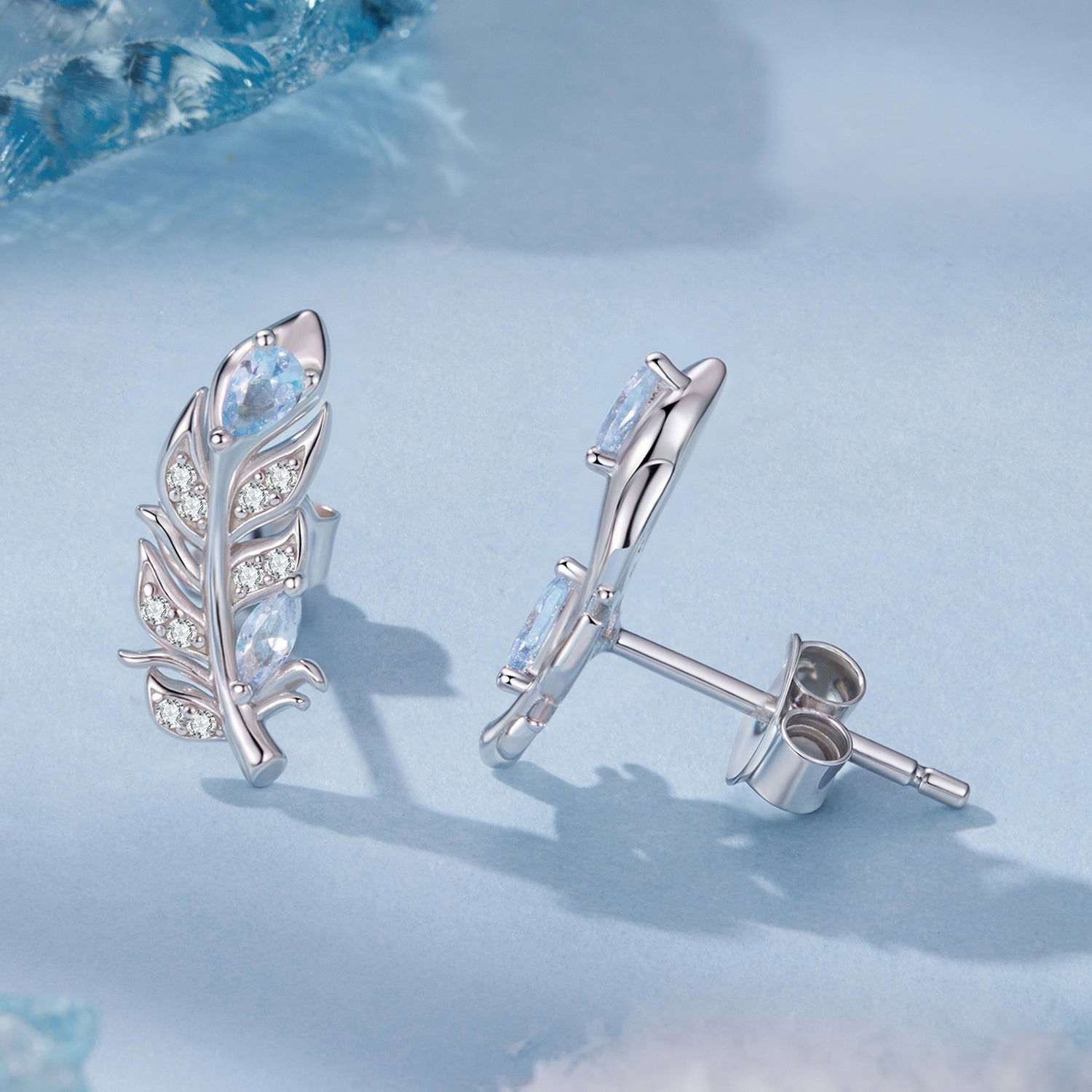 925 Sterling Silver Earrings with Pavé Setting CZ and White Gold Plating