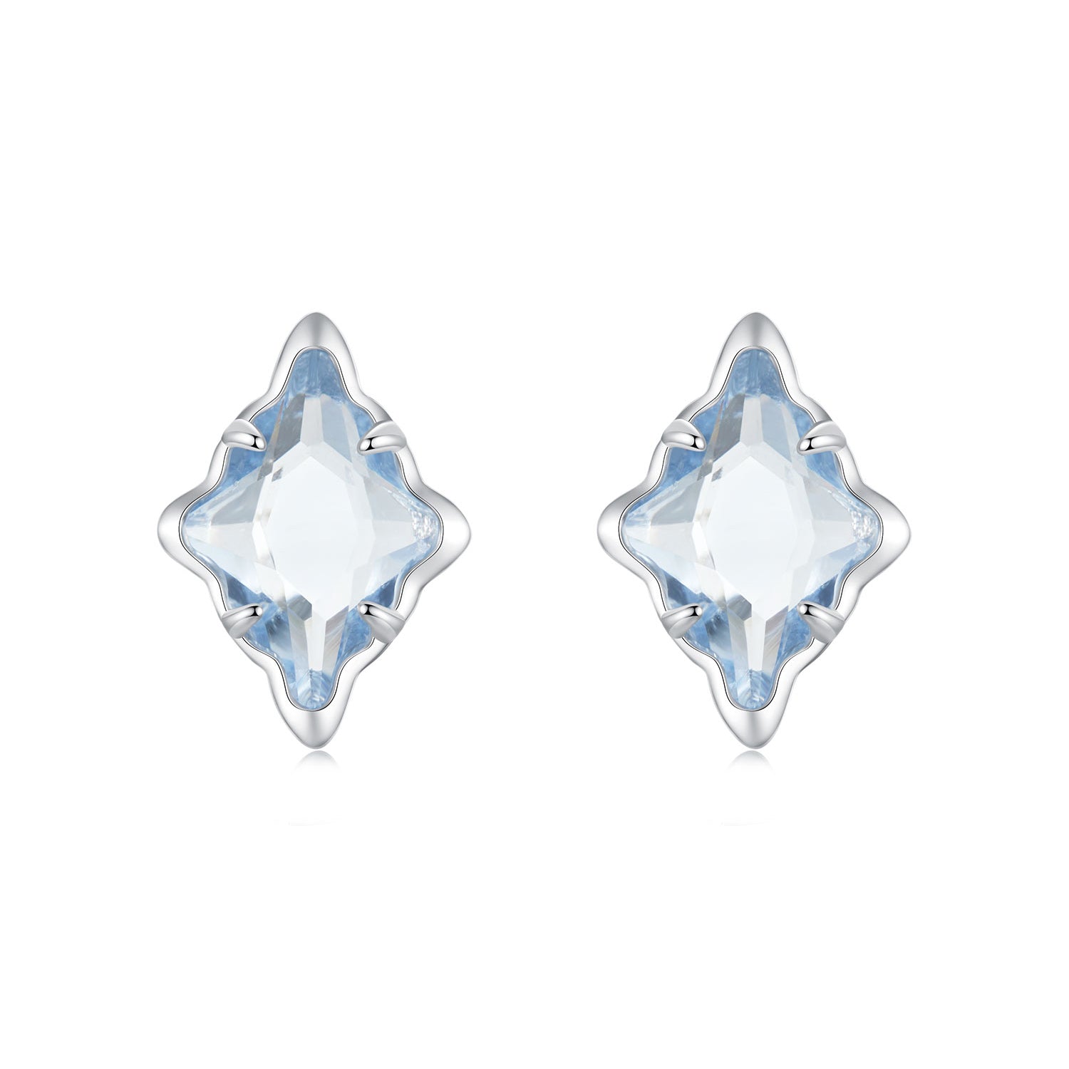 925 Sterling Silver Earrings with Transparent Glass and White Gold Plating