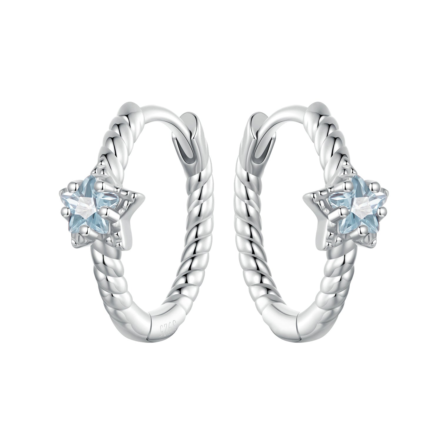 925 Sterling Silver Earrings with CZ and White Gold Plating, 1.3cm for Women