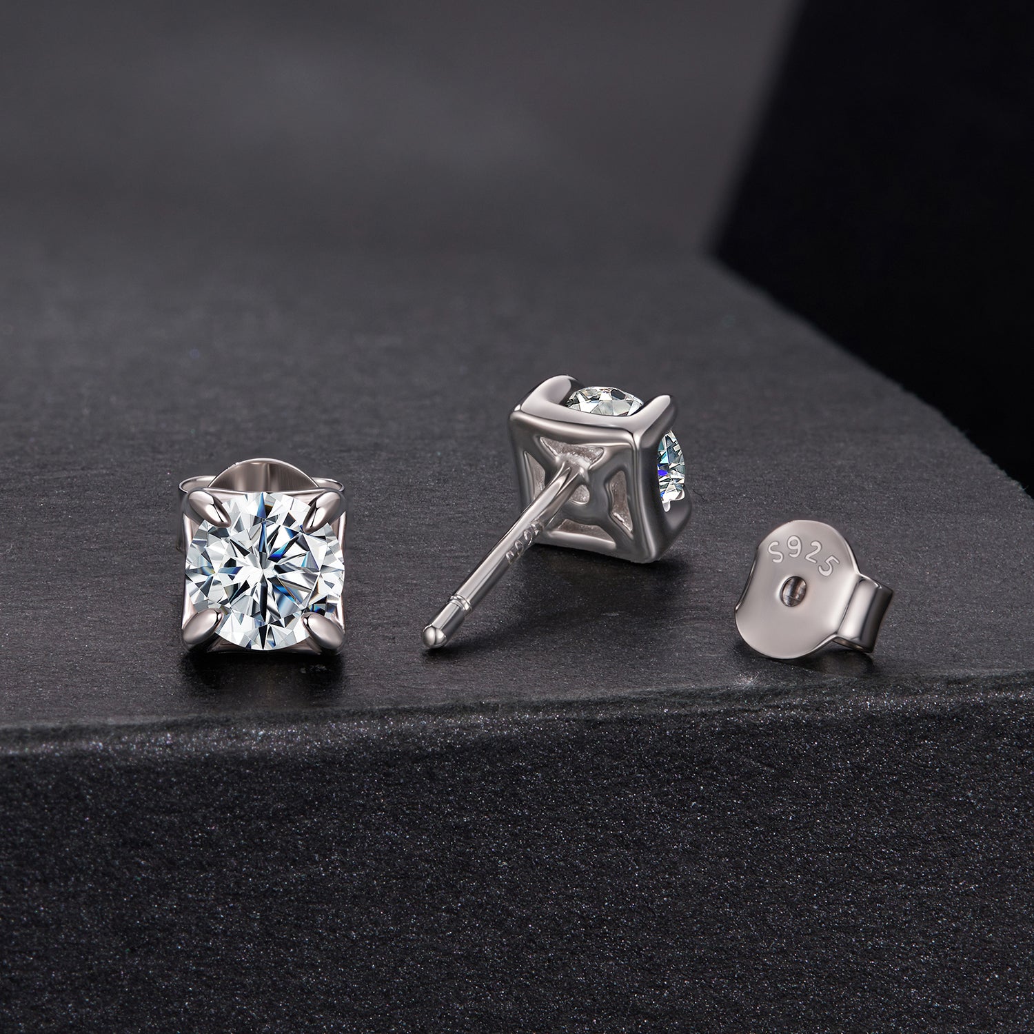 925 Sterling Silver & Moissanite Earrings - White Gold Plated, 0.5ct, Style S for Women