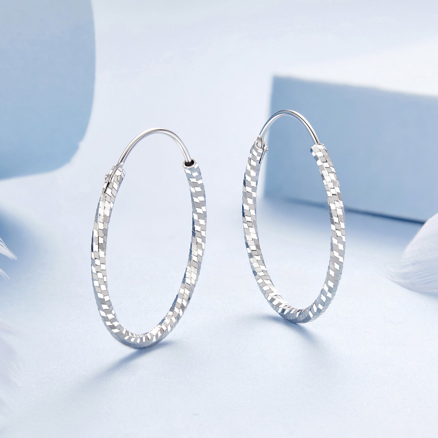 925 Sterling Silver Earrings for Women - White Gold Plated, 2.6*0.2 cm, Style L