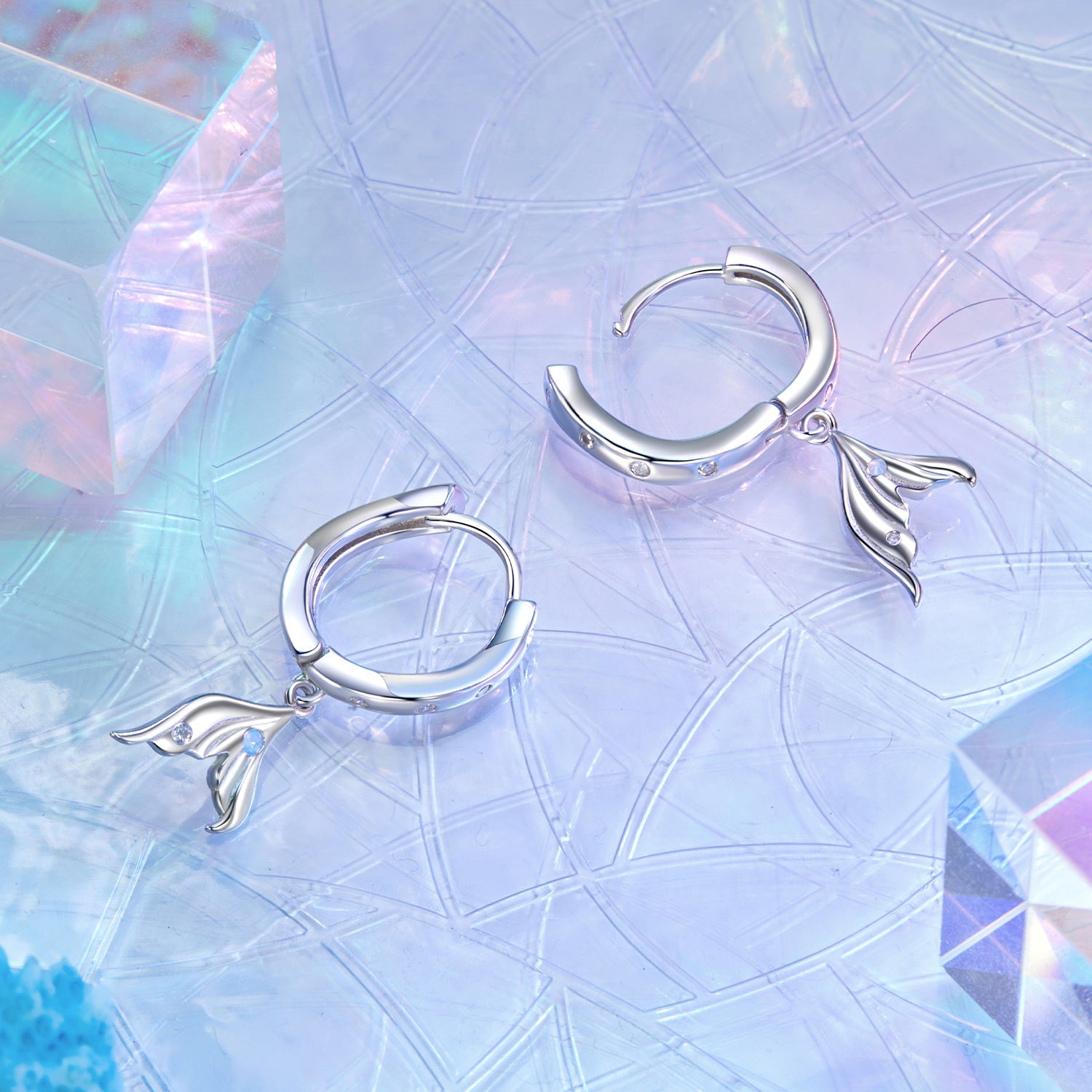 925 Sterling Silver Earrings with Nano Opal Stone and CZ in White Gold Finish