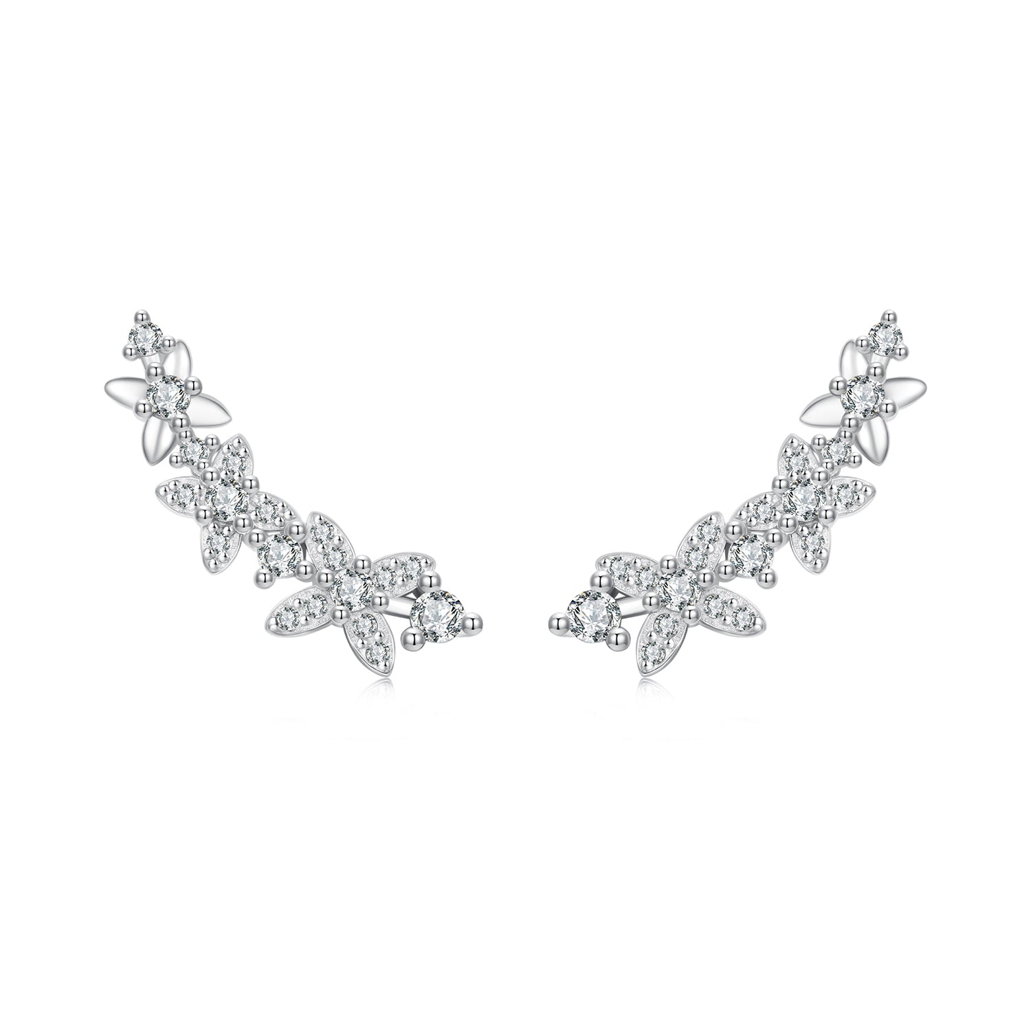925 Sterling Silver White Gold Plated CZ Earrings 0.5*1.8cm for Women